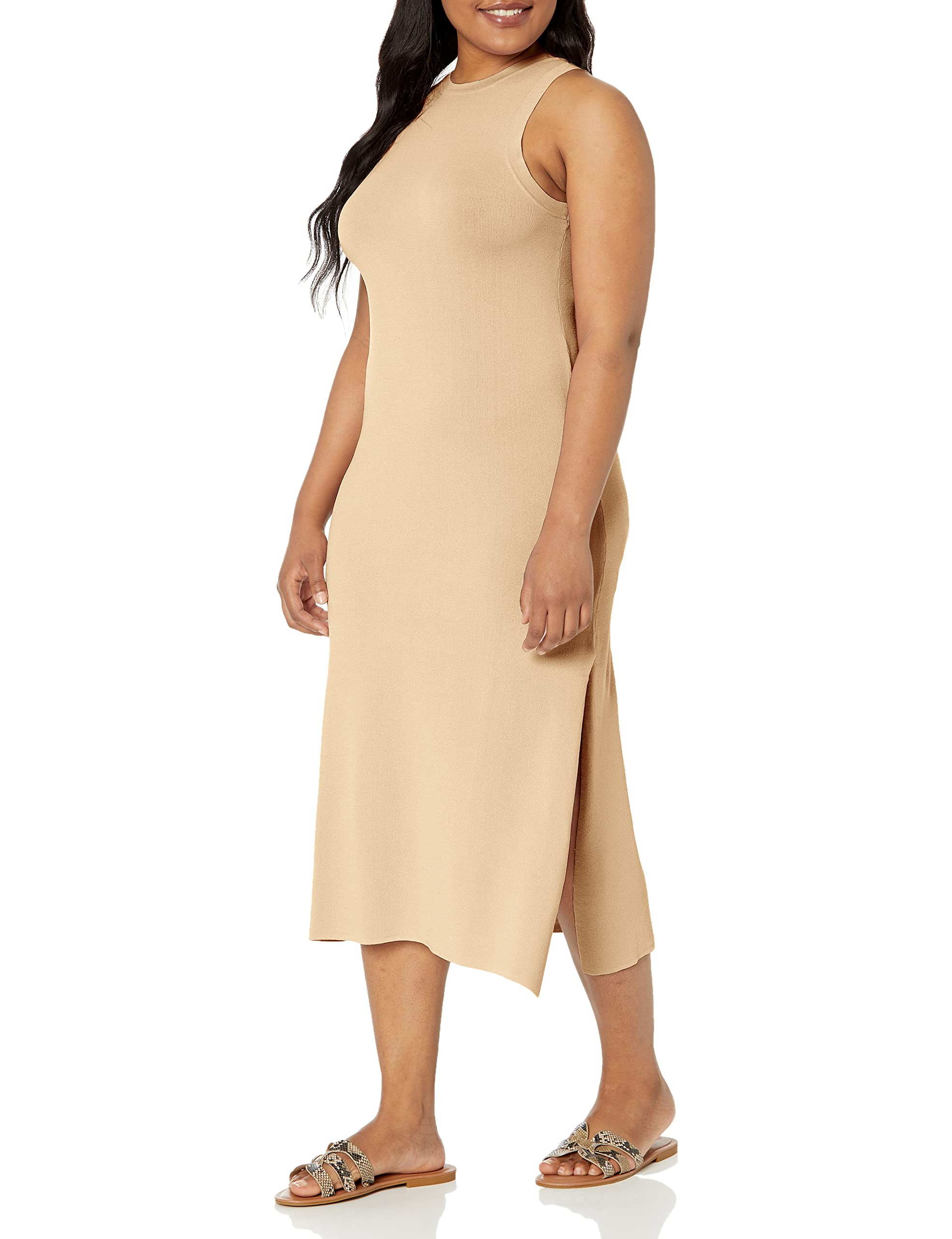 The Drop Women's Gabriela High Neck Cut-in A-line Side-Slit Maxi Sweater Dress