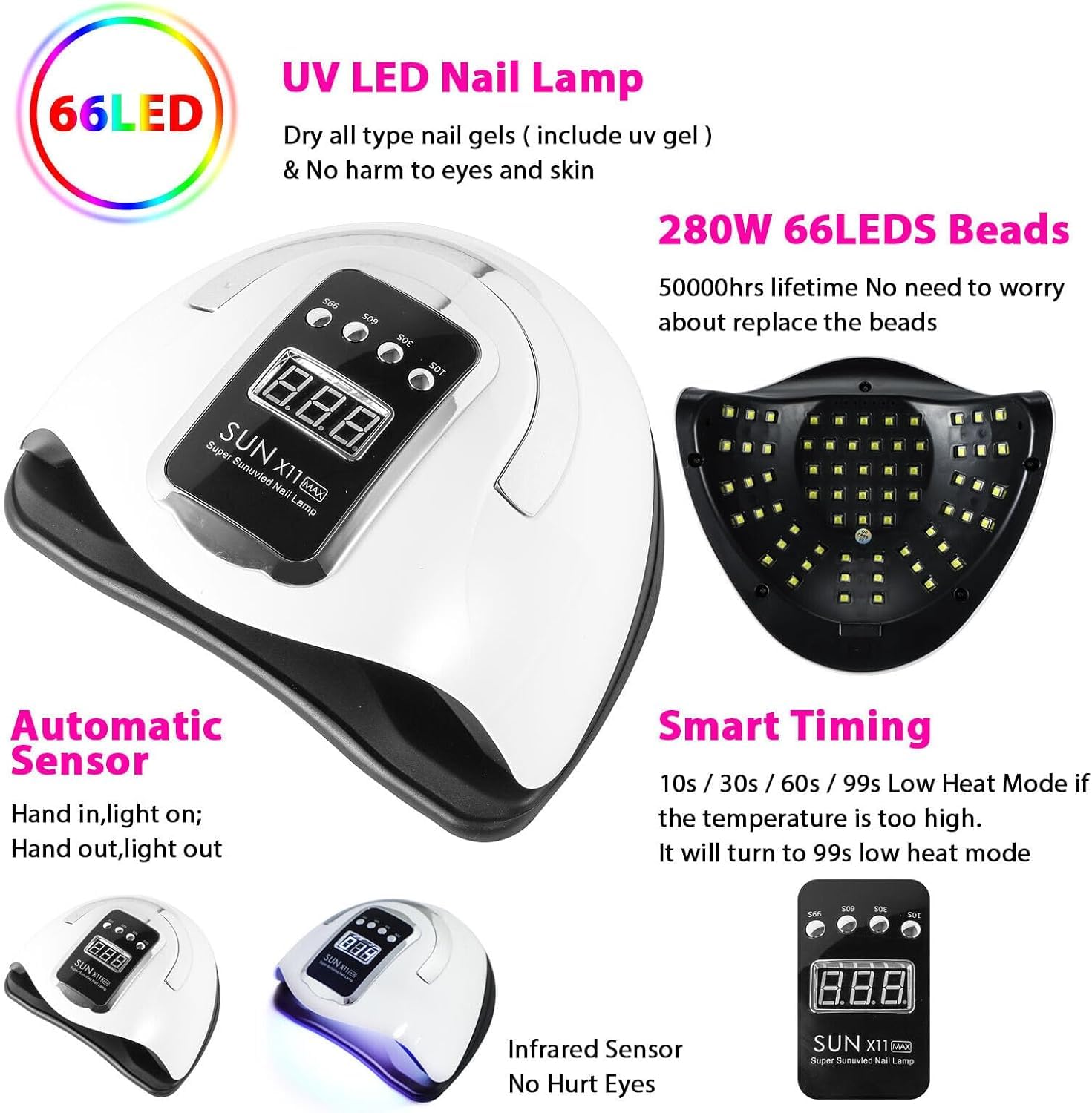Trintion nageltrockner Lampe LED Nagel Lampe 280W uv Lampe für gelnägel UV Gel Lichthärtungsgerät mit Timer und Bewegungssensor für Finger Zehennagel und für Alle Gel Nagellack Shellac