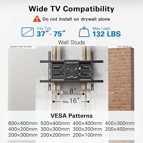 Miniatura 2 de PERLESMITH Soporte de pared para TV de movimiento completo para televisores de 37 a 75 pulgadas de hasta 132 libras, soporte de TV con brazo