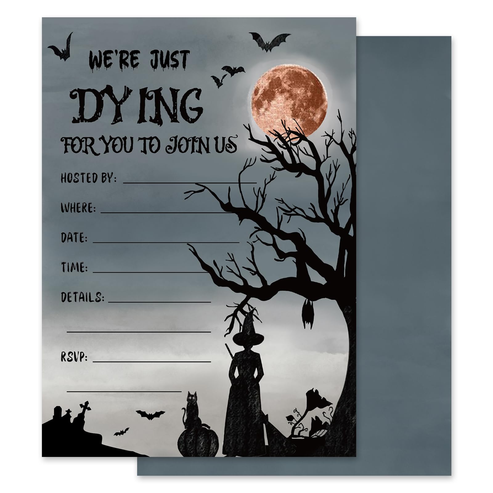 Invitación de Halloween para rellenar a mano, pack de 25 tarjetas con sobres incluidos 8