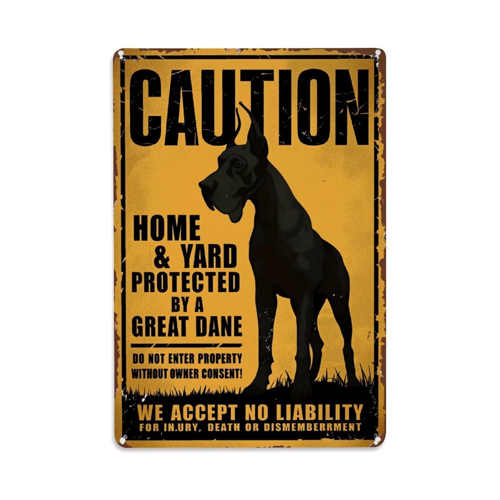 Enderetf Vintage Caution Home Yard Great Dane Warning Tin Sign Metal Poster, Home Bar Garage Man Cave Cafe Indoor & Outdoor Wall Decoration 8X12inches