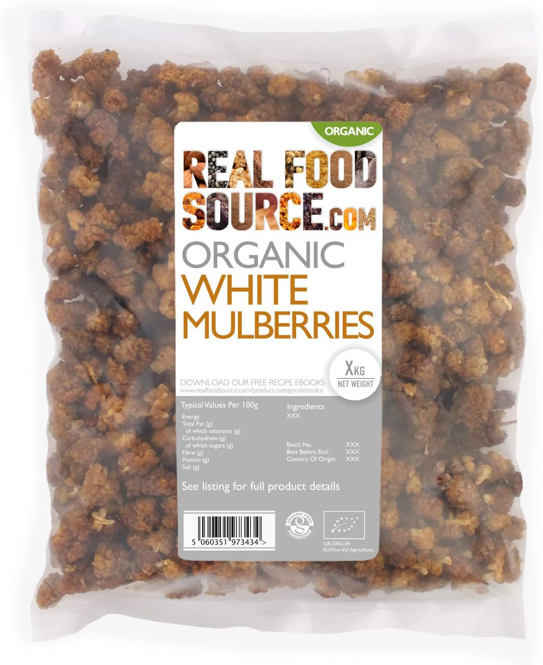 RealFoodSource Certified Organic White Mulberries (1KG)