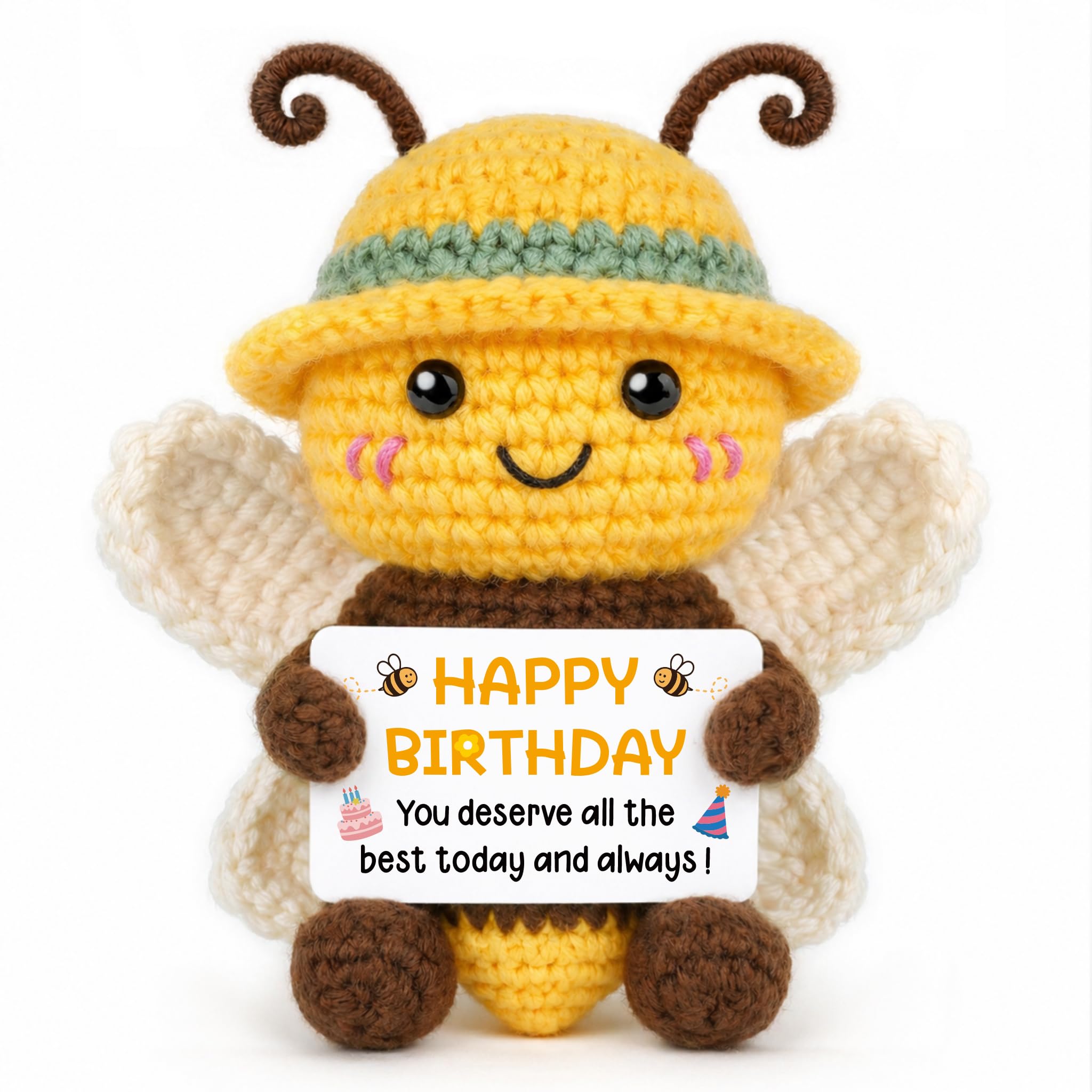 Happy Birthday Gift for Women Men, Handmade Crochet Bee Doll with Warm Card โ image 1