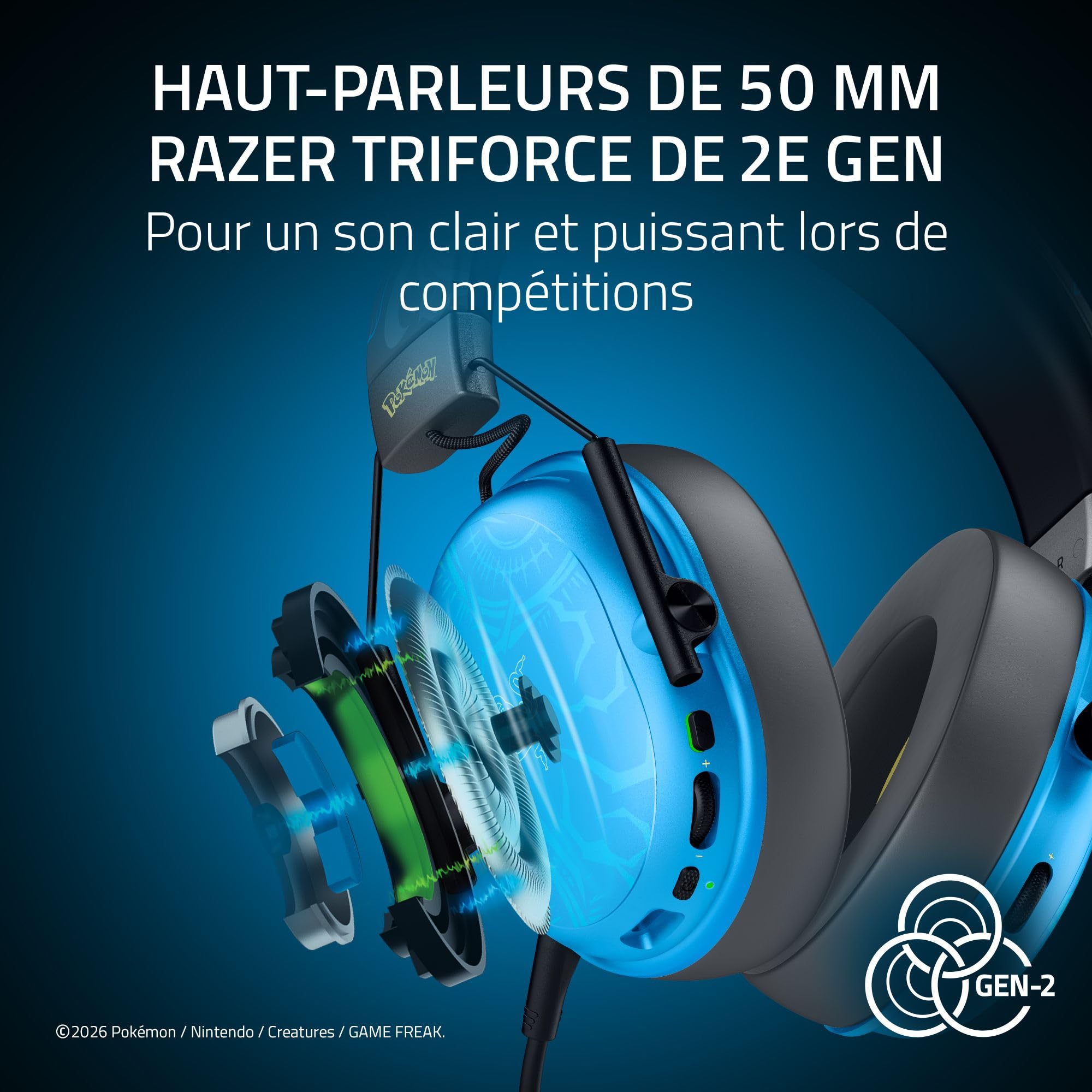 Razer BlackShark V3 X HyperSpeed Pokémon - Casque Gaming sans Fil - 270 g - Haut-parleurs Triforce 50 mm - Micro Amovible - Son Surround - sans Fil 2,4 GHz et Bluetooth | Lucario