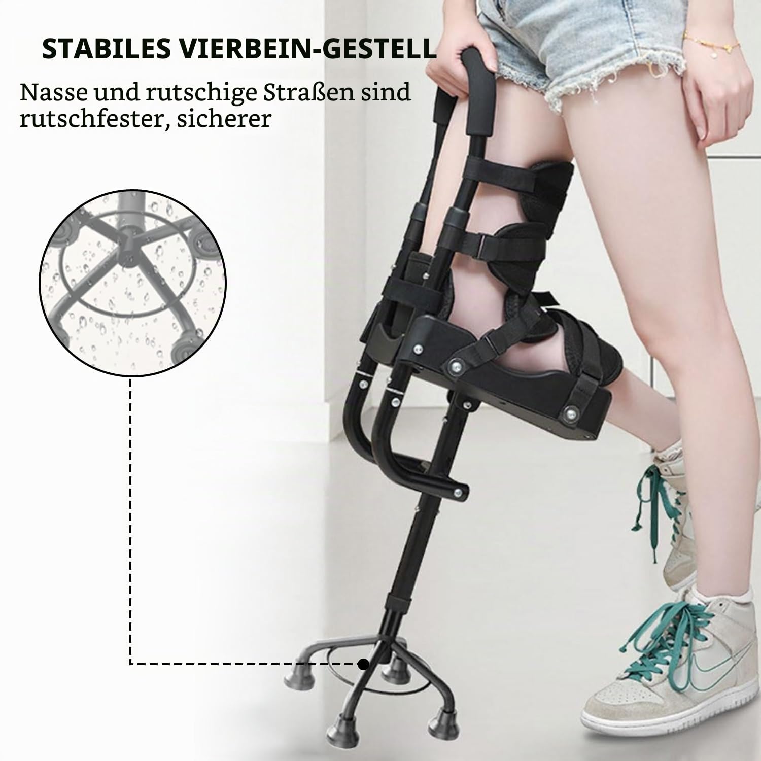Einbeiniger Teleskop-Gehwagen, Freihändige Kniekrücke - 5-Stufige Höhenverstellung, Maximale Belastbarkeit 150 kg, Rutschfeste Gehhilfe für Knöchelfrakturen, Verstauchungen und Fußstütze