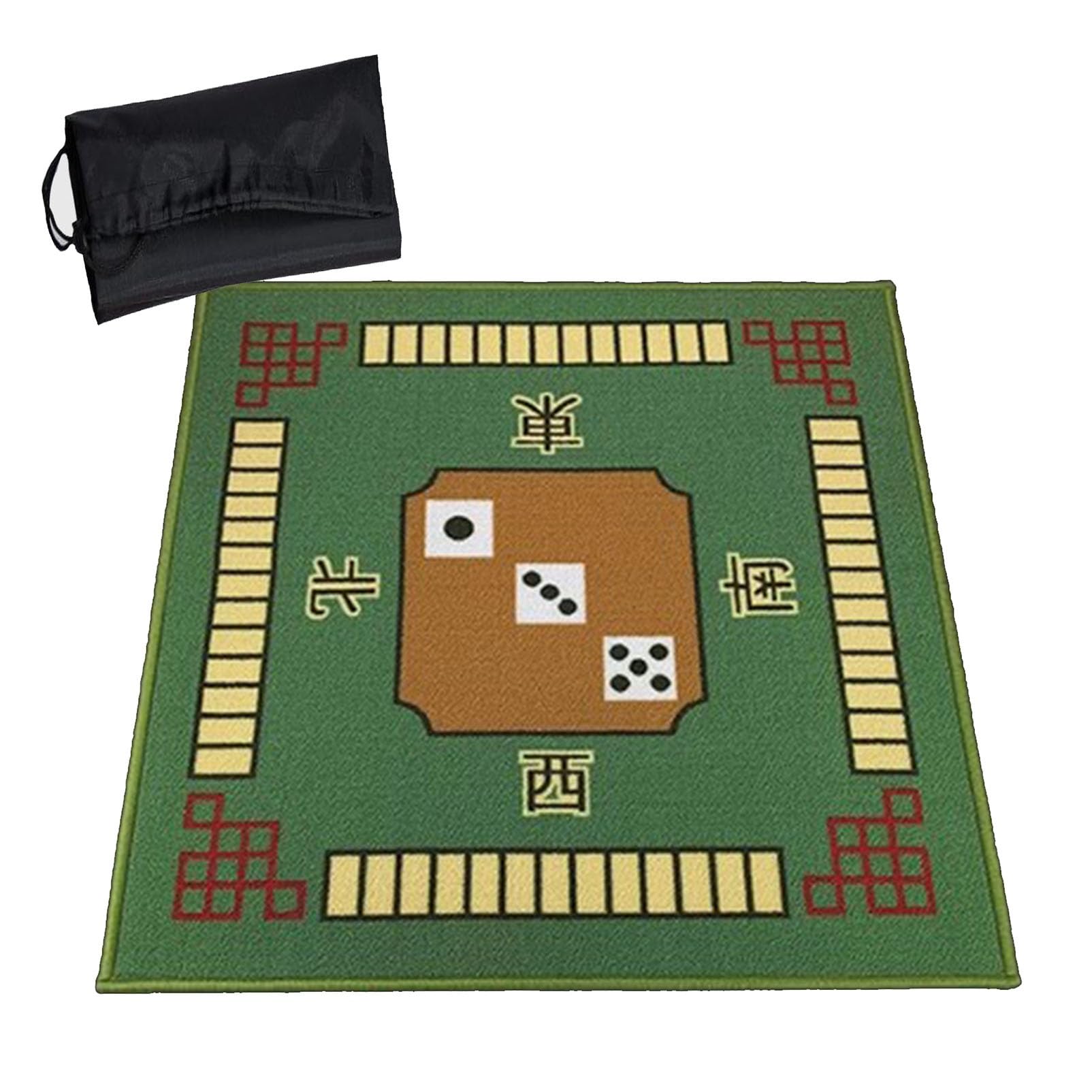 Mata do gry karcianej Mahjong, Kwadrat z torbą do przenoszenia, redukująca hałas mata do gry w karty do pokera, gry planszowe, gry w karty, gry Mahjong(Green,32.7x32.7inch)