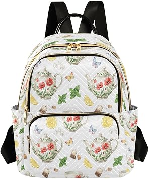 Tea Time Whimsy Mini Backpack Purse for Women Quilted Lightweight Backpack, Fashion Travel Daypack for Daily Use