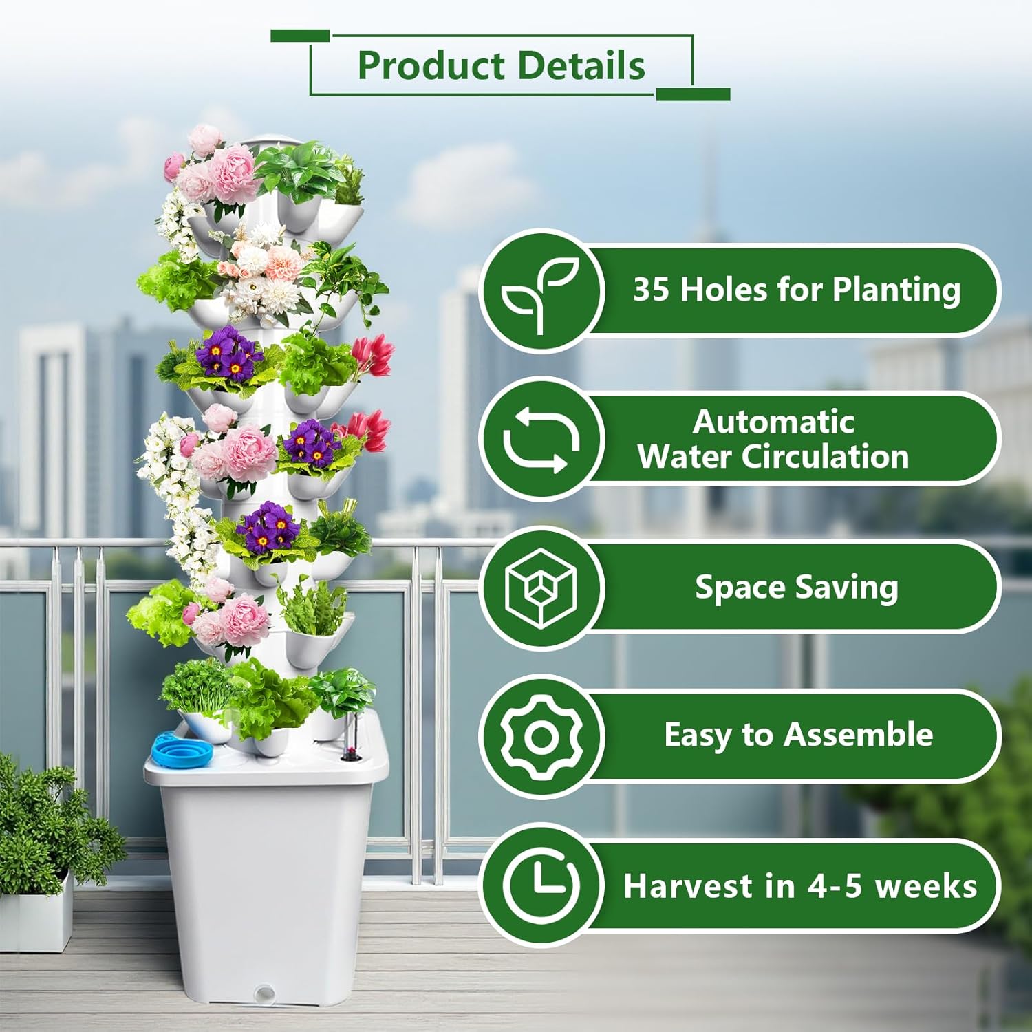 35 Plants Hydroponic Tower, Hydroponics Growing System Tower, Hydroponics Tower with Timer Automatic Watering, Vertical Hydroponic Tower, Planter Germination Kit for Herbs Vegetables Fruits