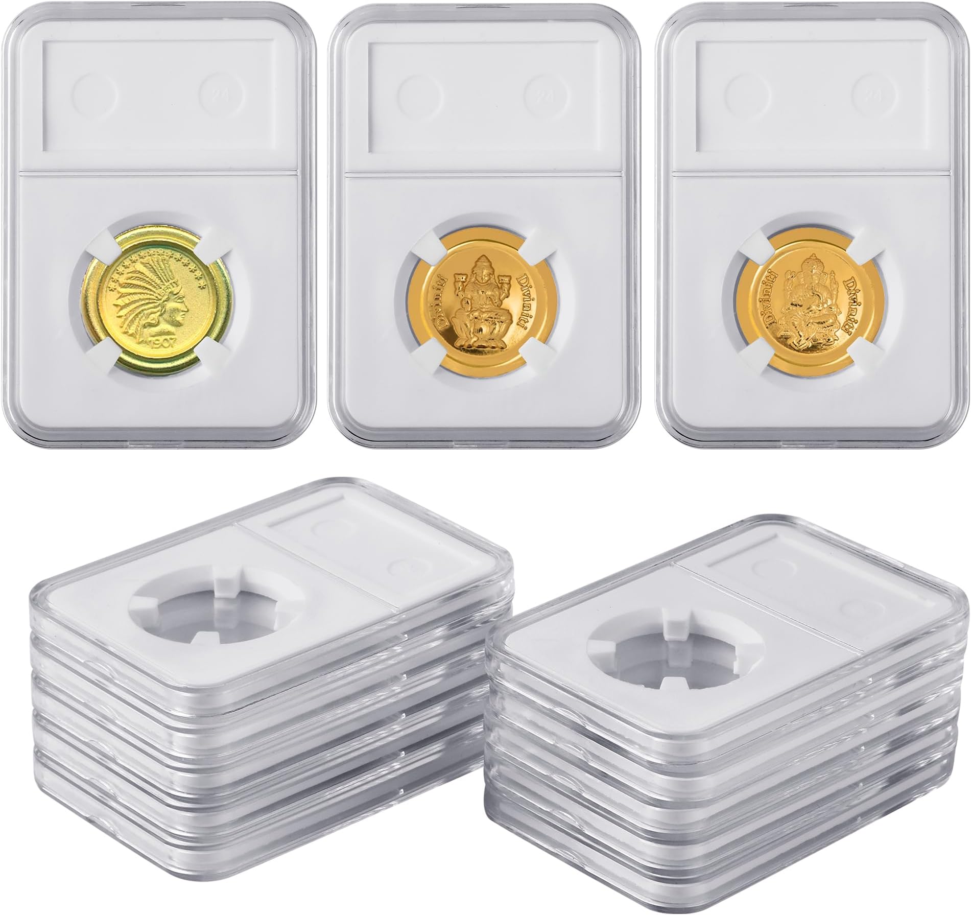 10-Pack 18mm Coin Slab Display Holder, Clear Acrylic Storage Case for Seated Liberty, Barber, Winged Liberty (Mercury), Roosevelt Dimes and Other 18mm Coins, Four-Point Fixation Coin Collection Box