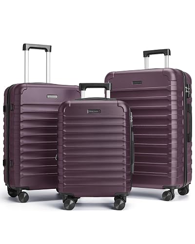 LIGHT FLIGHT Luggage Sets 3 Pcs Suitcase with Wheels,20'/24'/28', Purple | Durable Suitcase Set with Spinner Wheels,3 Pi