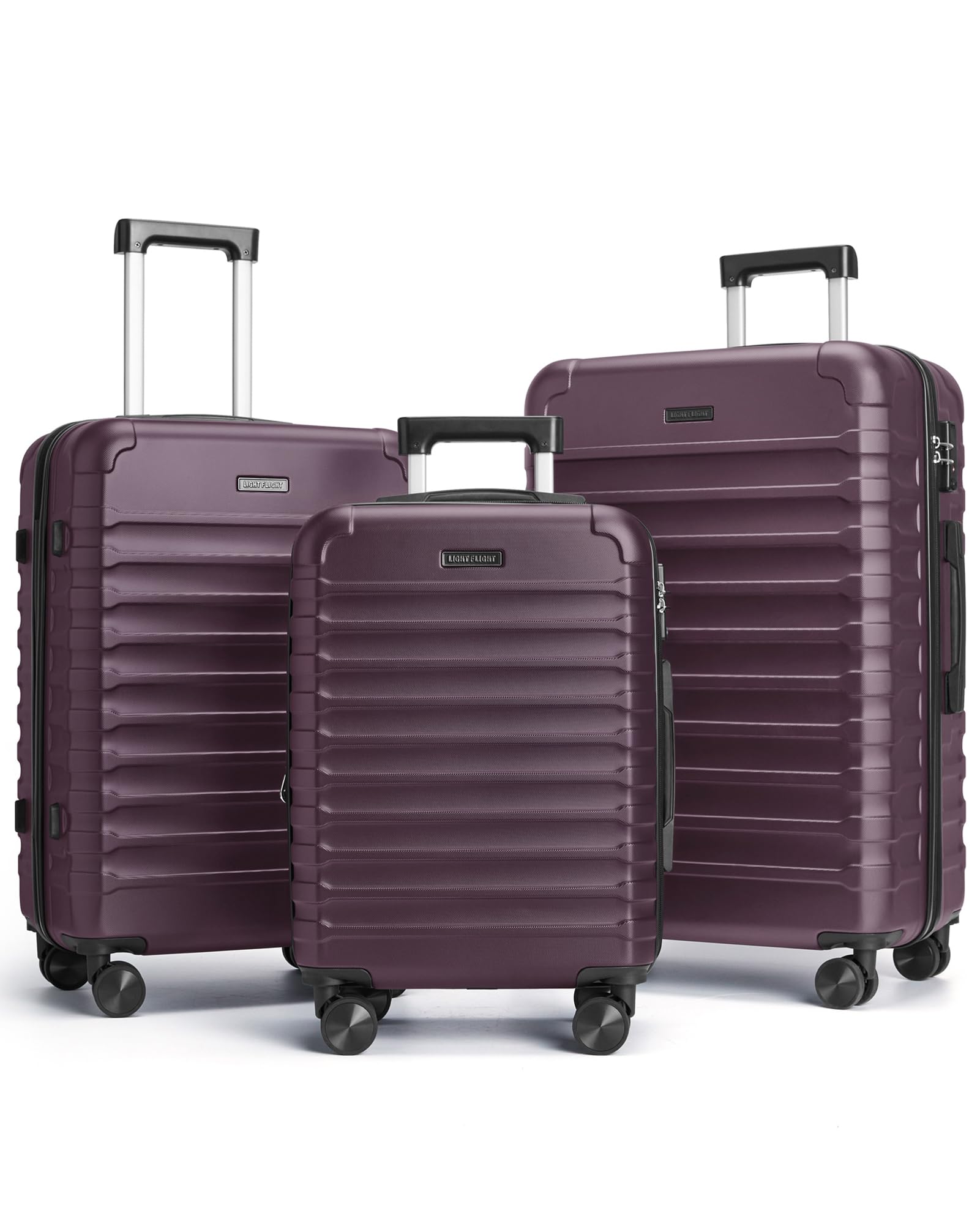 LIGHT FLIGHT Luggage Sets 3 Pcs Suitcase with Wheels,20"/24"/28", Purple