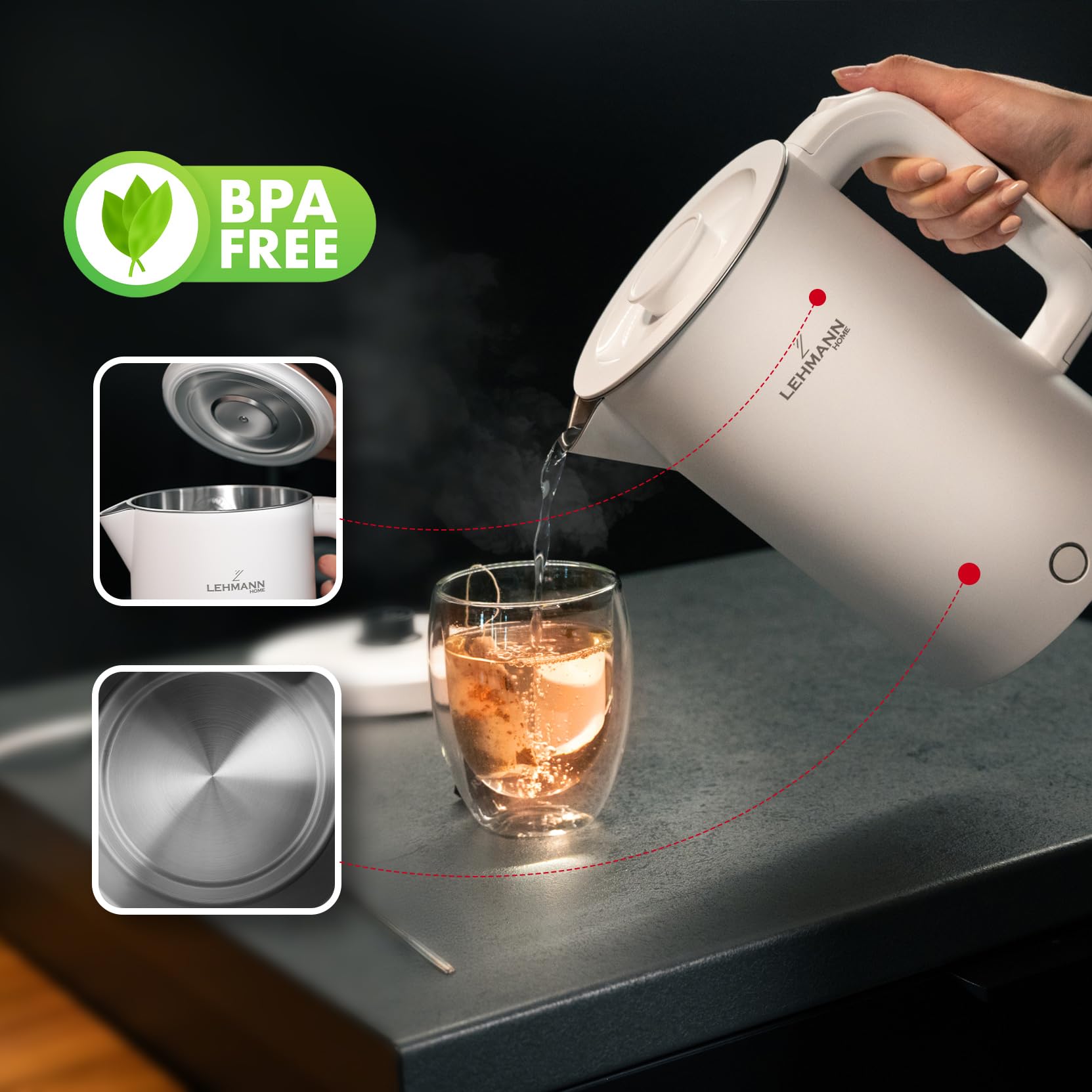 Lehmann LHOEK-2220C Glazen Waterkoker - 2L, 2200W