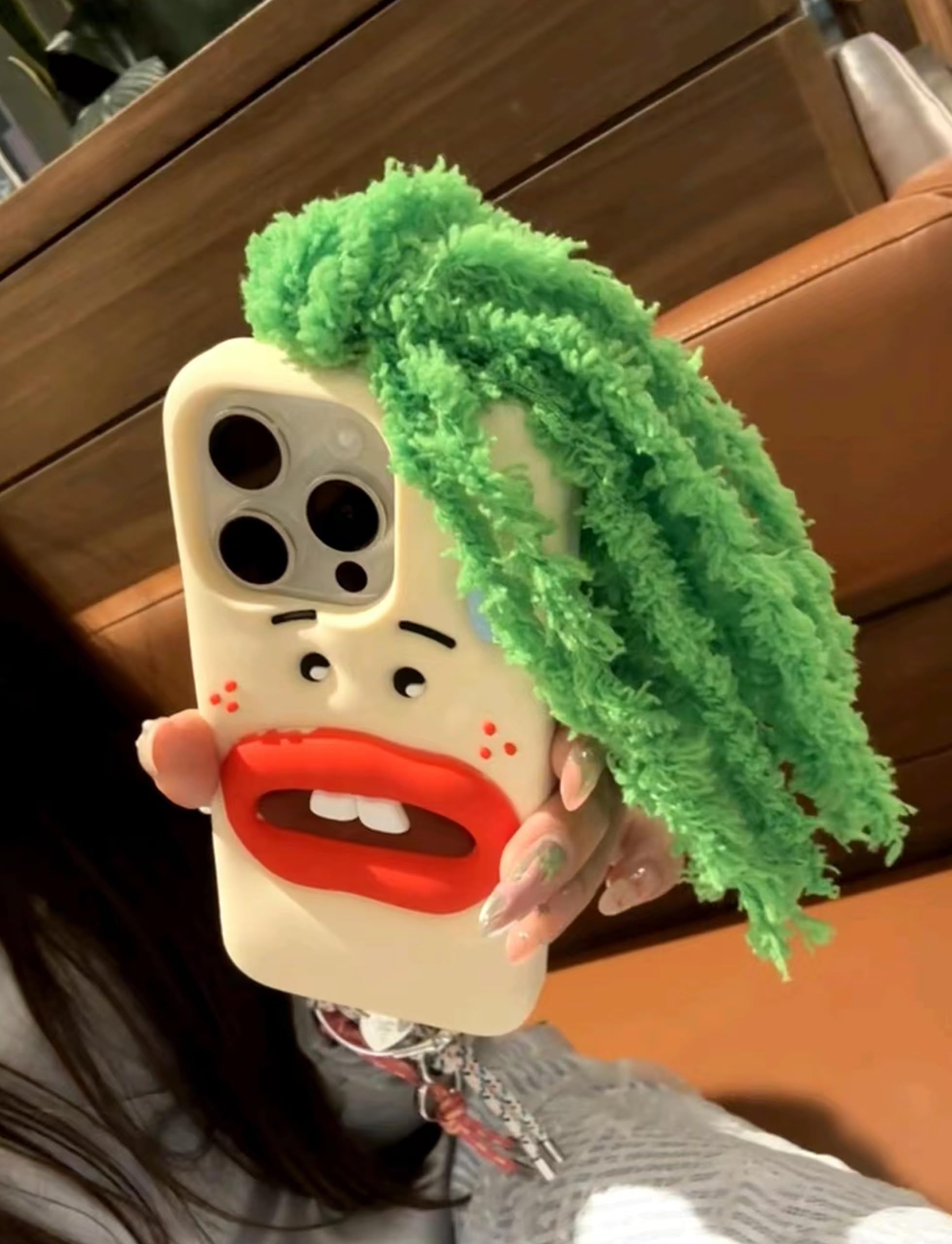 Aeilene Funny Phone Case for iPhone 12 Pro Max, Cute 3D Sweating Emoticon Green Braids Hair Ugly Phone Case Protective Soft Silicone iPhone Case for