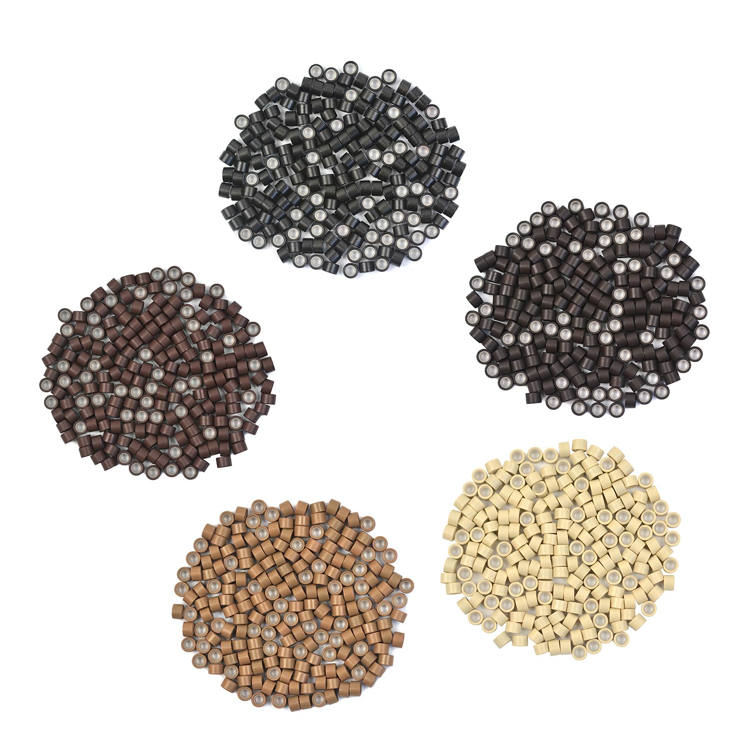 1000 Stück 4.0mm Microrings Silikonringe Micro Links Ring Beads für Haarverlängerung（Schwarz+Dunkelbraun+Braun+Dunkelblond+Blond）