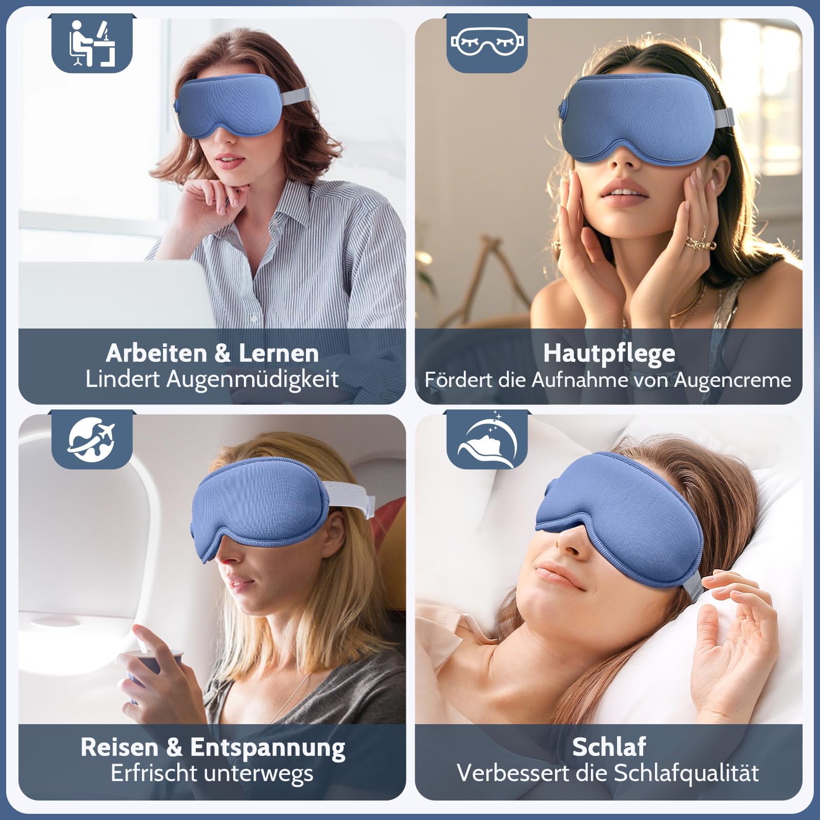 Beheizbare Augenmaske,Wärmebrille kabellos mit Vibration 3D lichtundurchlässig,Augenmaske wärmend mit 3 Wärmestufen Timer,zur Linderung von trockenen Augen Blepharitis Gerstenkorn für Damen&Herren