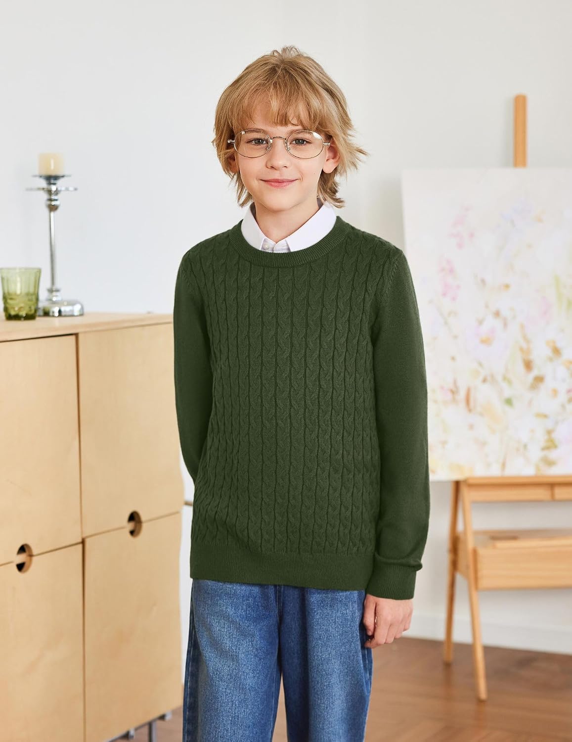 Arshiner Boys Sweater Long Sleeve Cable Knit Crewneck Pullover Winter Tops