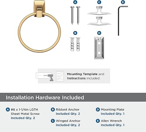 Vista 65 de Amerock BH36012BBZ - Toallero dorado champán Accesorio de baño Highland Ridge 7-7/16 pulgadas (7.441 in) de longitud Toallero de mano