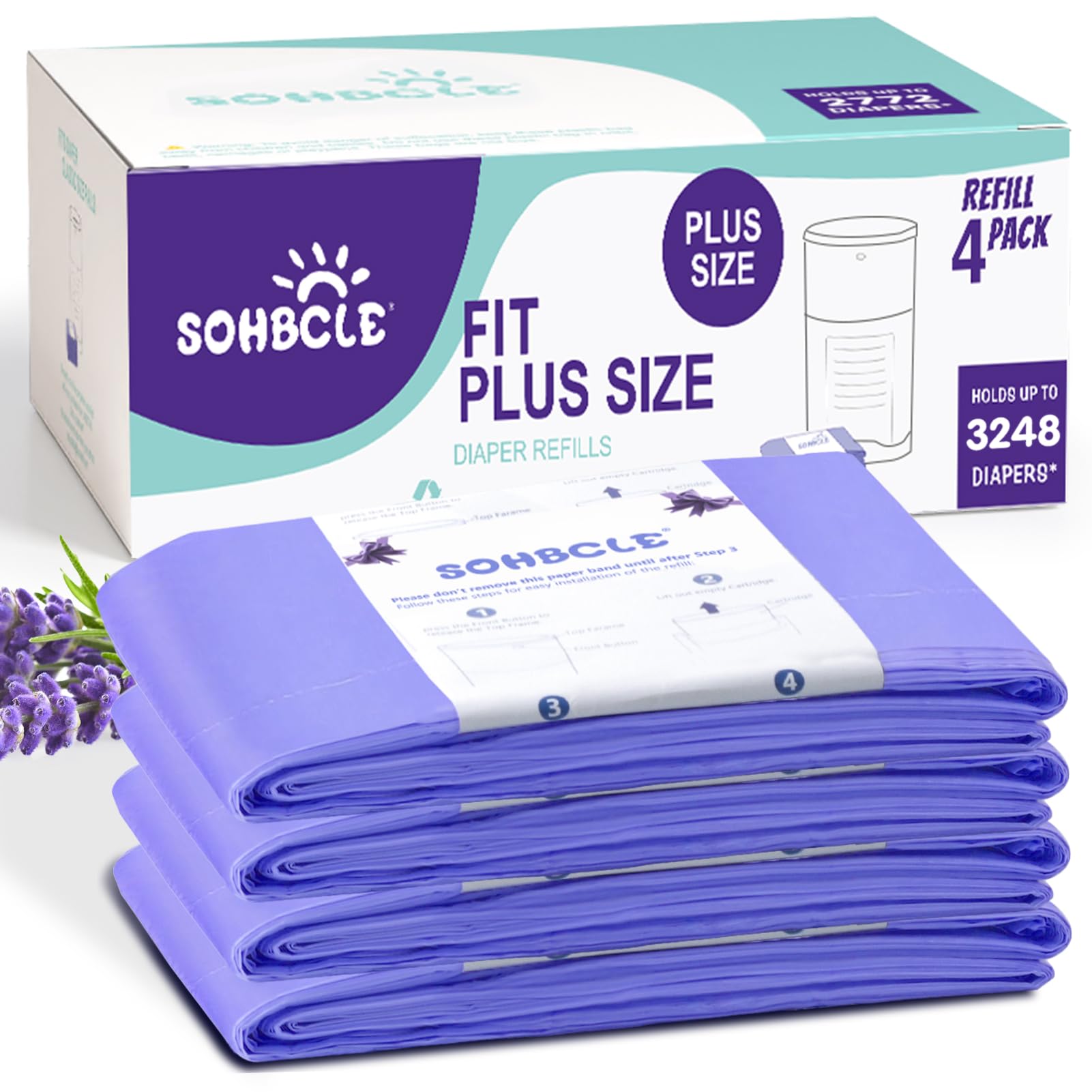 Diaper Pail Refill Bags Compatible with Dekor Plus Diaper Pail Refills 4 Pack Extra 12% Length,Holds up to 2668 Diapers,Extra 30% Thickness Powerful Odor Eliminate Lavender Scent for Baby/Adult-image-39