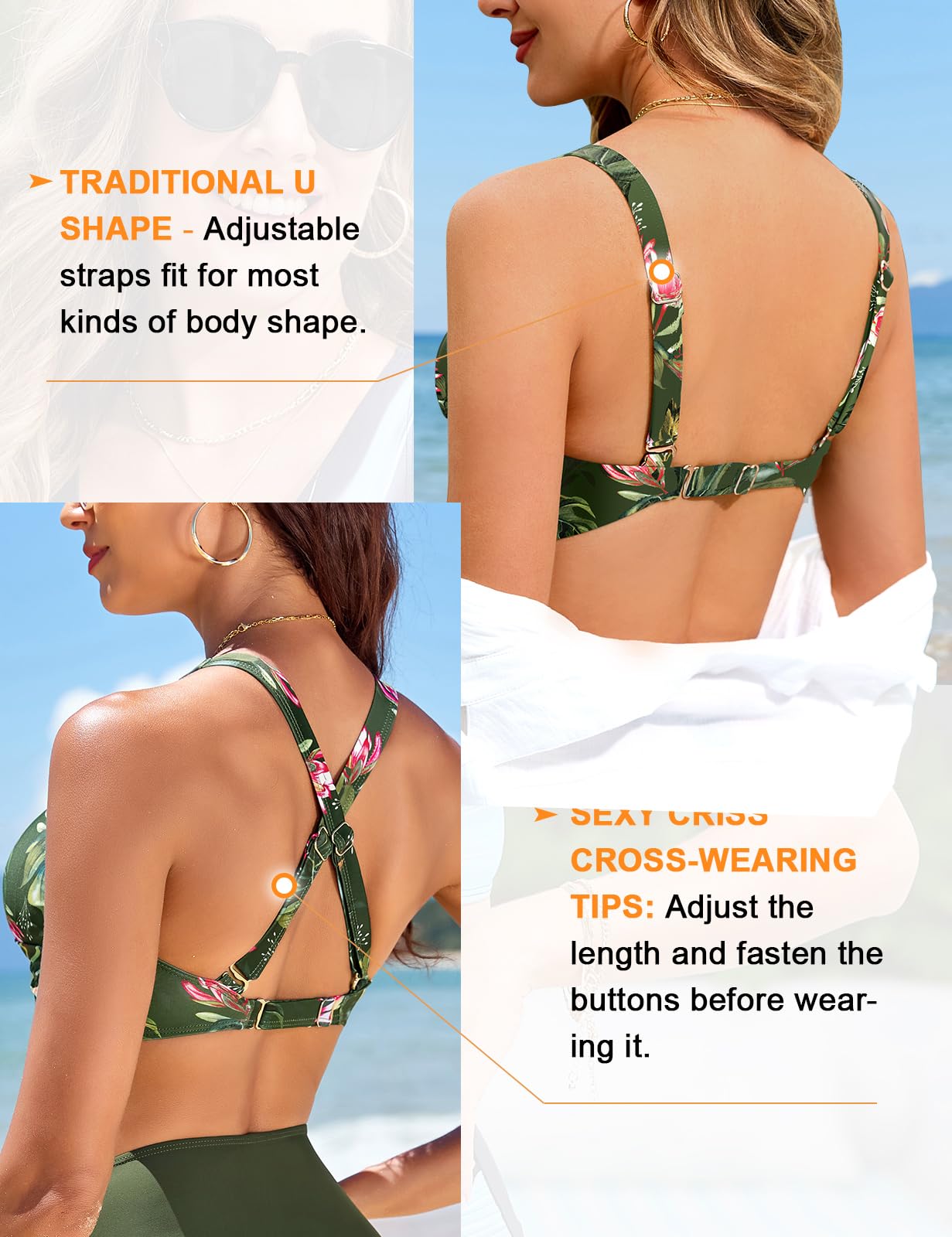 UMIPUBO Maillot de Bain Femme 2 Pièces Culotte Taille Haute Bikini Set Push Up Bikinis Sexy Col V Élégant Swimwear Ajustable Maillot de Plage