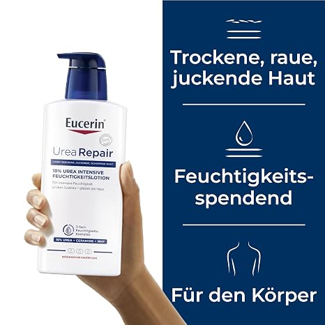 Eucerin UreaRepair 10 % Urea Intensive Feuchtigkeitslotion 400 ml Körpercreme spendet 72h intensive Feuchtigkeit für raue trockene Haut Hautpflege mit Urea und Ceramiden lindert Juckreiz