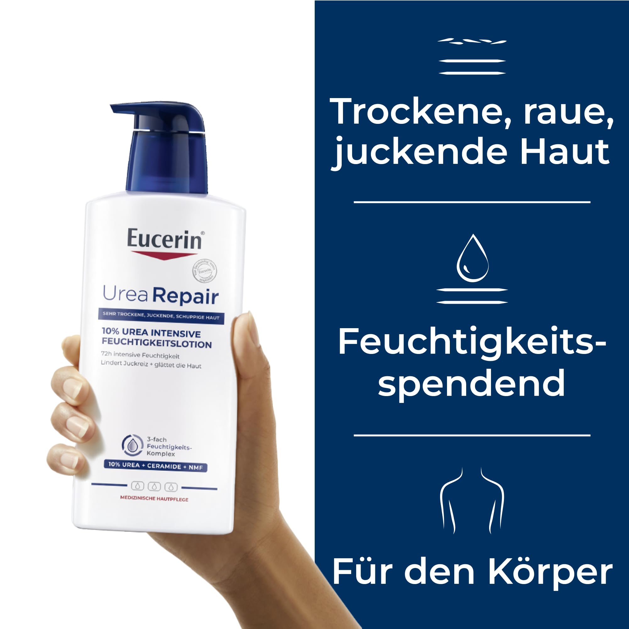 Eucerin UreaRepair 10 % Urea Intensive Feuchtigkeitslotion 400 ml, Körpercreme spendet 72h intensive Feuchtigkeit für raue, trockene Haut, Hautpflege mit Urea und Ceramiden lindert Juckreiz
