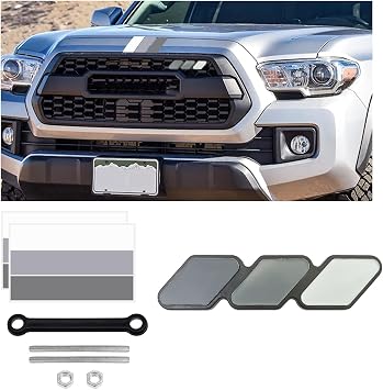 Tri-Color Grille Badge, Classic Grille Emblem with 3-Color Stripe Decal Sticker, Car Truck Grille Label Decal Decoration Compatible with 4 Runner, Highlander, RAV4 Dark Gray & Gray & White