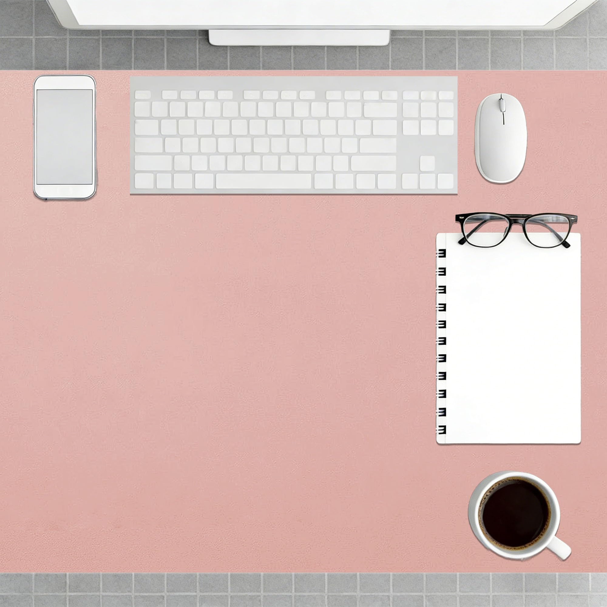 Office Desk Mat 115 x 116 cm Waterproof Non Slip Leather Desk Protector Cover Wipeable for Office Home Decor, Pink