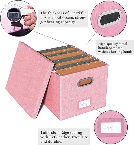 Vista 4 de Oterri Caja organizadora de almacenamiento de archivos, caja de archivos, caja de archivos portátil con tapa, apta para almacenamiento de carpetas