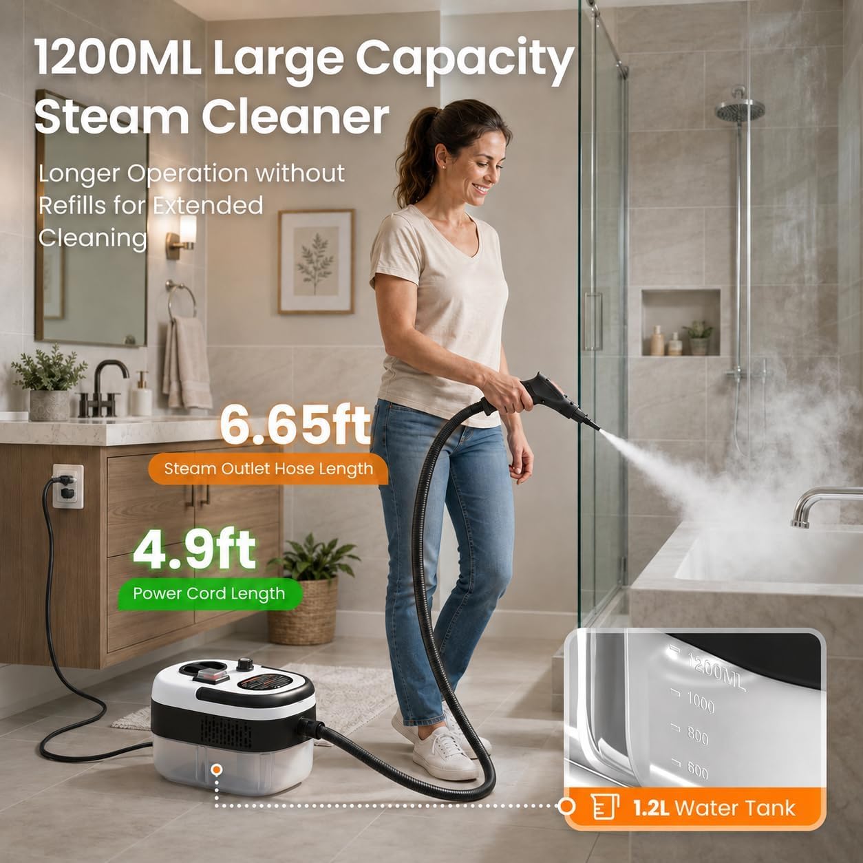 Vaporiera Portatile Multi-superficie Da 2500 W, Capacità 1200 Ml, 6 Livelli Di Vapore Regolabili, Pulitore A Vapore Pressurizzato Ad Alta Temperatura, Per Cucina, Bagno, Mobili, Auto E Finestre