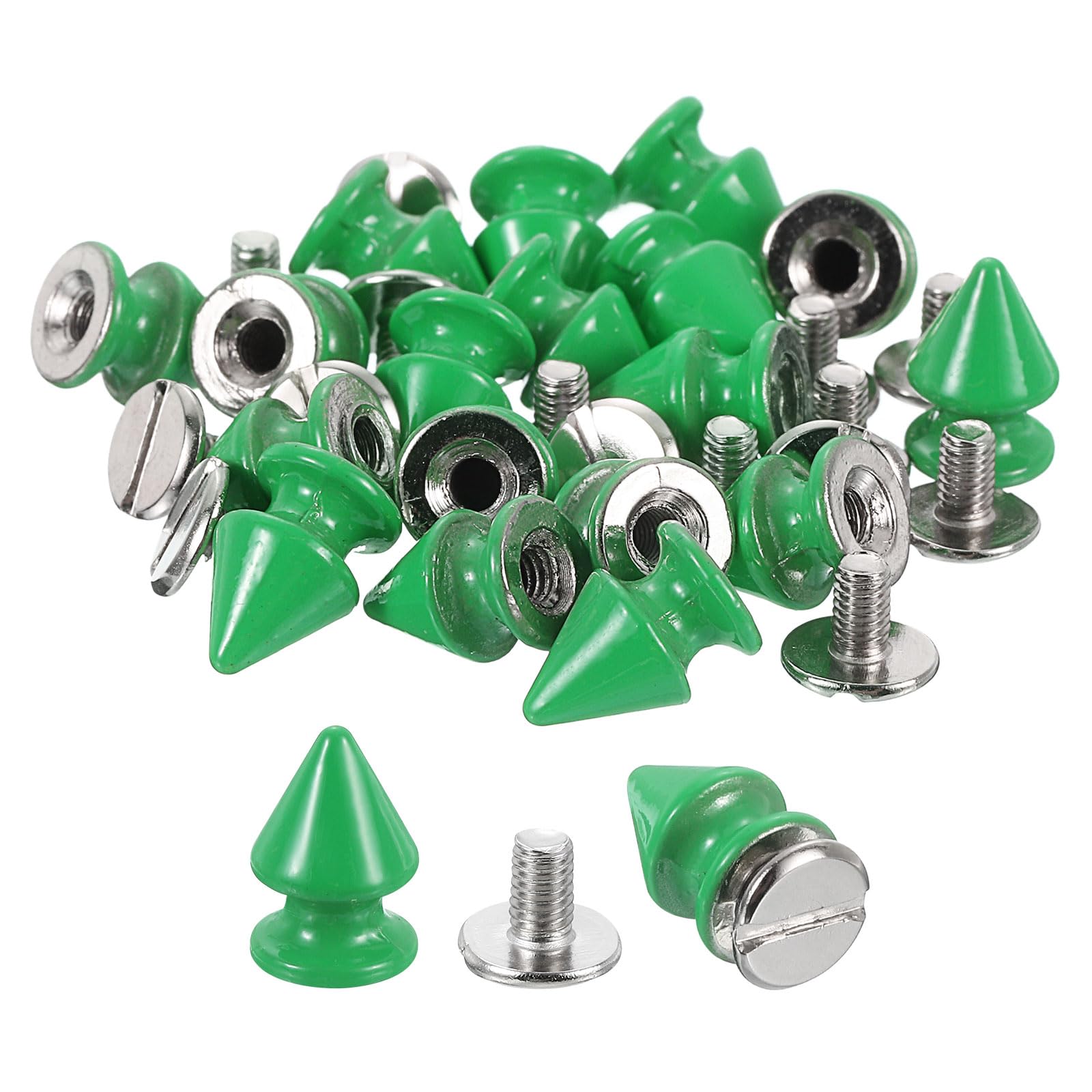 sourcing map 50Sets Cone Spike Stud Rivet, 8x12mm Screw Back Tree Studs and Spikes for Leather Craft, Clothing, Shoes, Belts, Bags (Green) โ image 1