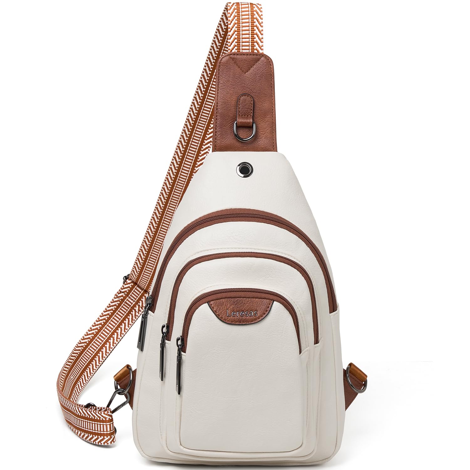 Leresas 10L Crossbody Sling Bag for Women Men Anti Theft Cross Body Fanny Pack Belt Bag Purse Gifts for Women Faux Leather, Beige Brown