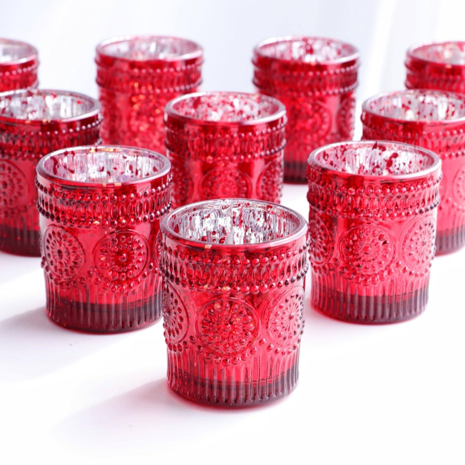 Vohocandle Red Mercury Tealight Holders Glass Set Of 12 For Christmas