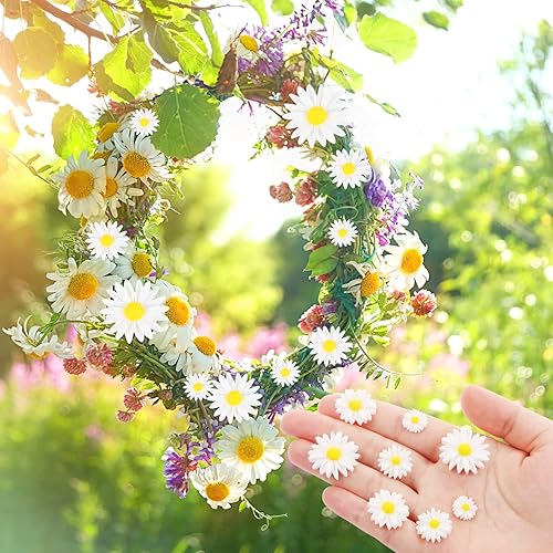 Miniatura 5 de CCOZN - 80 piezas de flores de resina con parte trasera plana con caja de almacenamiento, pequeñas cuentas de margaritas para manualidades,