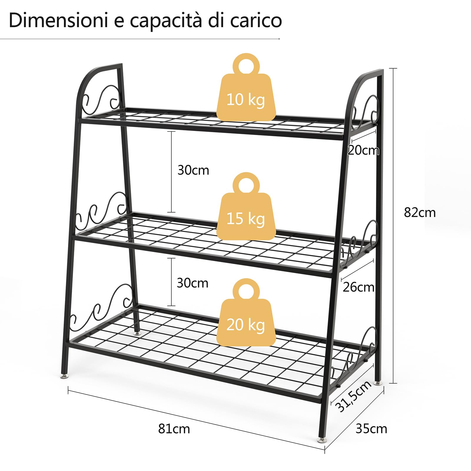COSTWAY Scaffale Piante da Interno ed Esterno, Porta Fiori di Metallo a 3 Livelli con Piedini Regolabili, Porta Vasi per Giardino, Balcone e Soggiorno, 81 x 35 x 82 cm