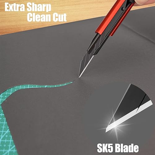 Miniatura 5 de DOWELL Cuchillo utilitario cortador retráctil hobby cuchillo 6 piezas con 20 piezas 0.354 in a presión cuchillas de aluminio resistente mango de