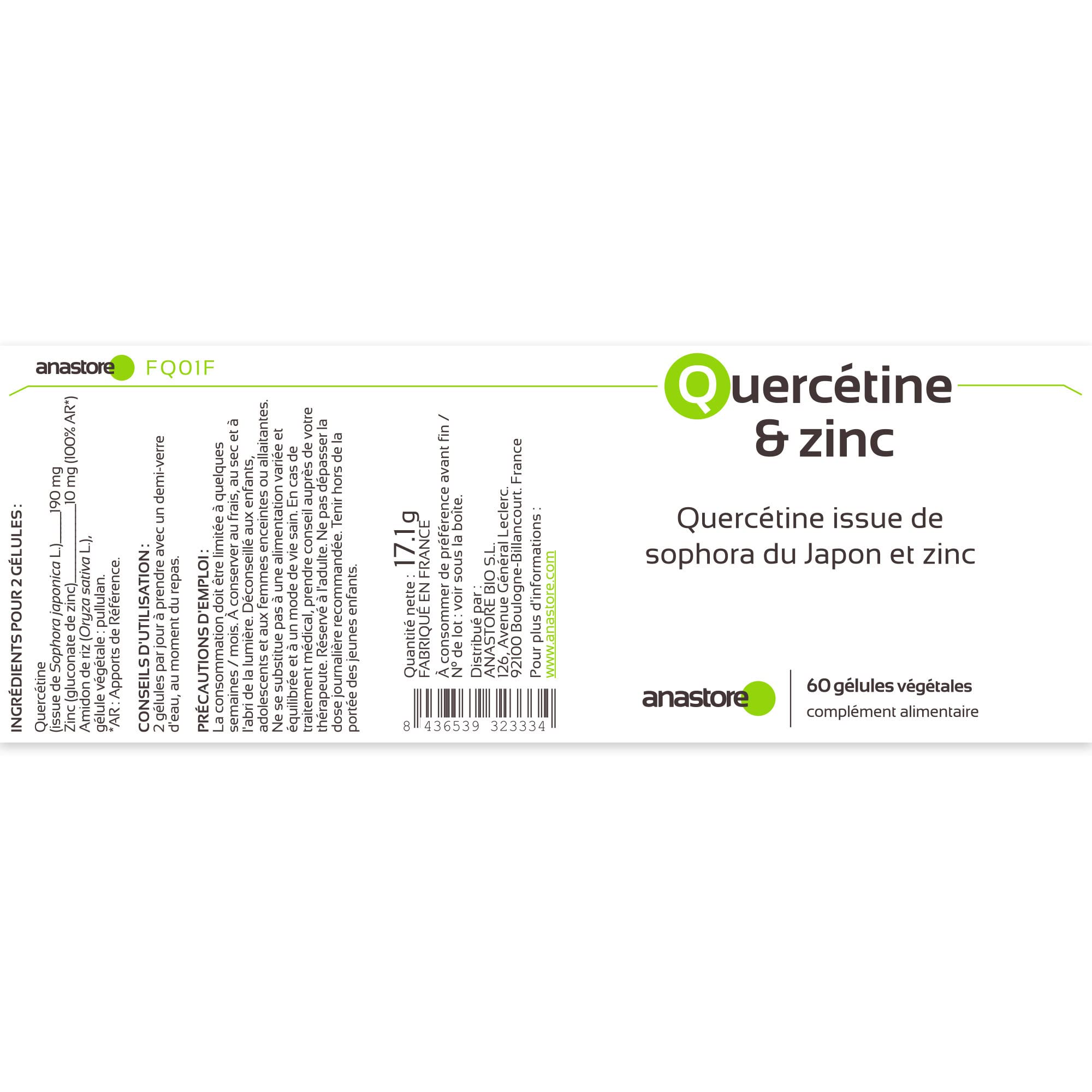 Quercétine et zinc * 100 mg / 60 gélules * Quercétine d'origine naturelle de la plante Sophora du Japon