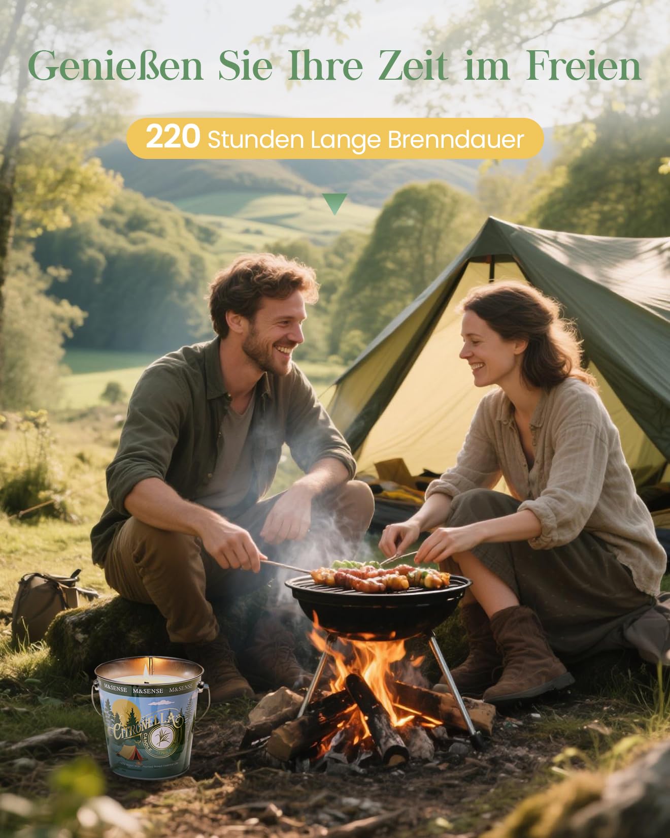 M&SENSE Citronella Kerze Outdoor groß, Pfeffer & Minze Kerzenduft, Sojawachs, 220h Brenndauer Natürliche Duftkerze für draußen mit Citronella, Mint Kerze für Sommer Garten Grill Terrasse | Für den Innen- und Außenbereich, 220 Stunden Brenndauer, natürlich