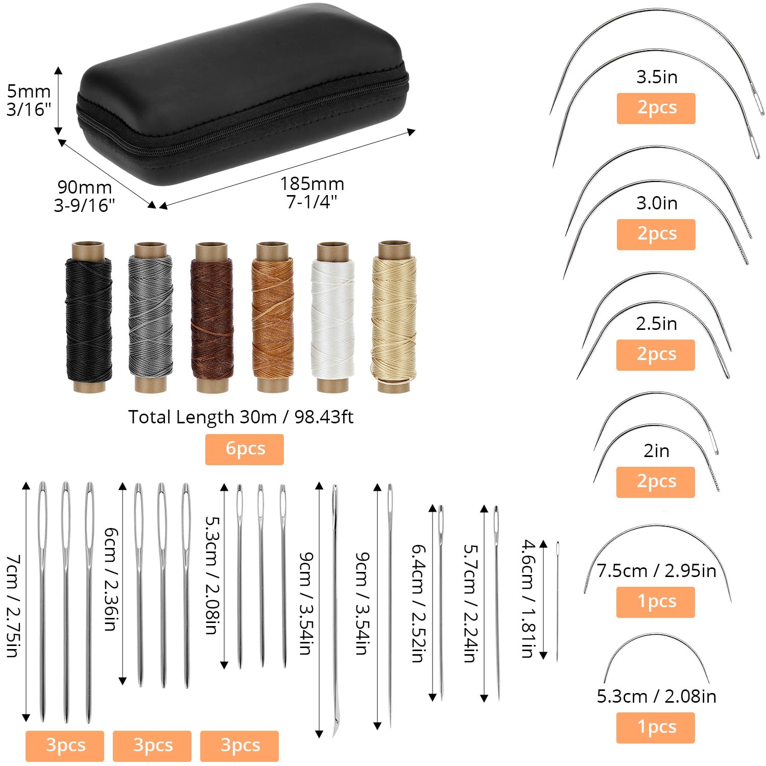 QWORK Kit punteruolo da cucito con borsa, kit di filo cerato per cucito in pelle, kit da cucito per riparazione, punteruolo portatile, kit di strumenti per artigianato in pelle