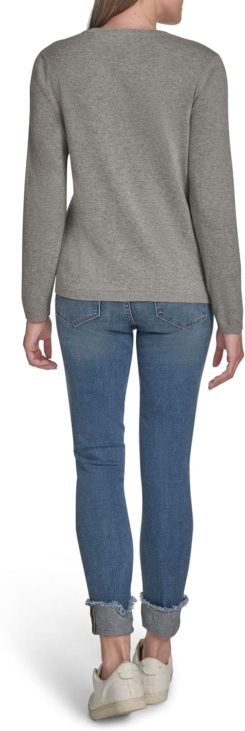 Tommy Hilfiger Womens V-Neck Long Sleeve Cotton Heart Print Sweater - Image 4