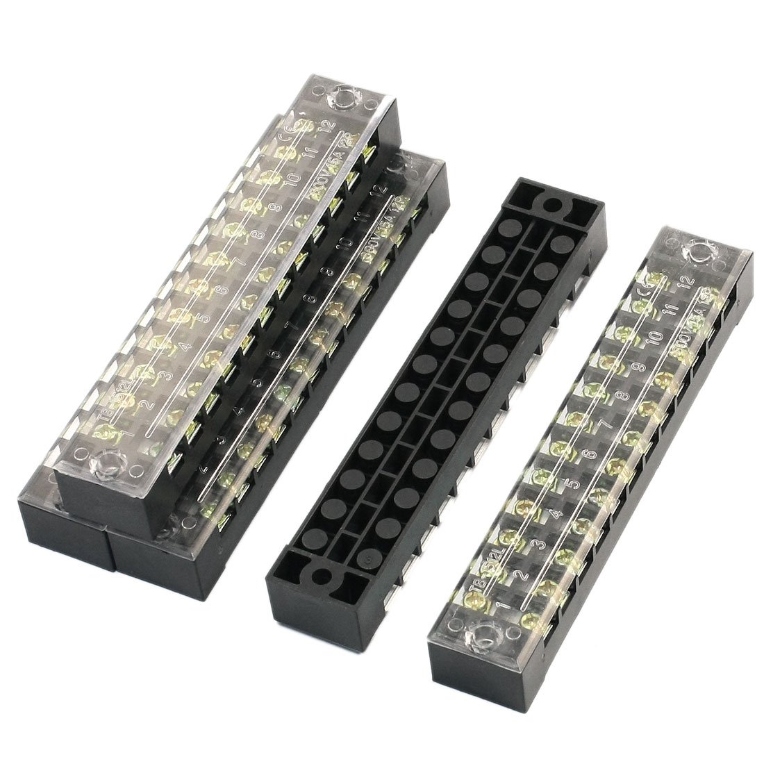 uxcell 5pcs Dual Rows 12 Positions Covered Screw Terminal Barrier 600V 15A