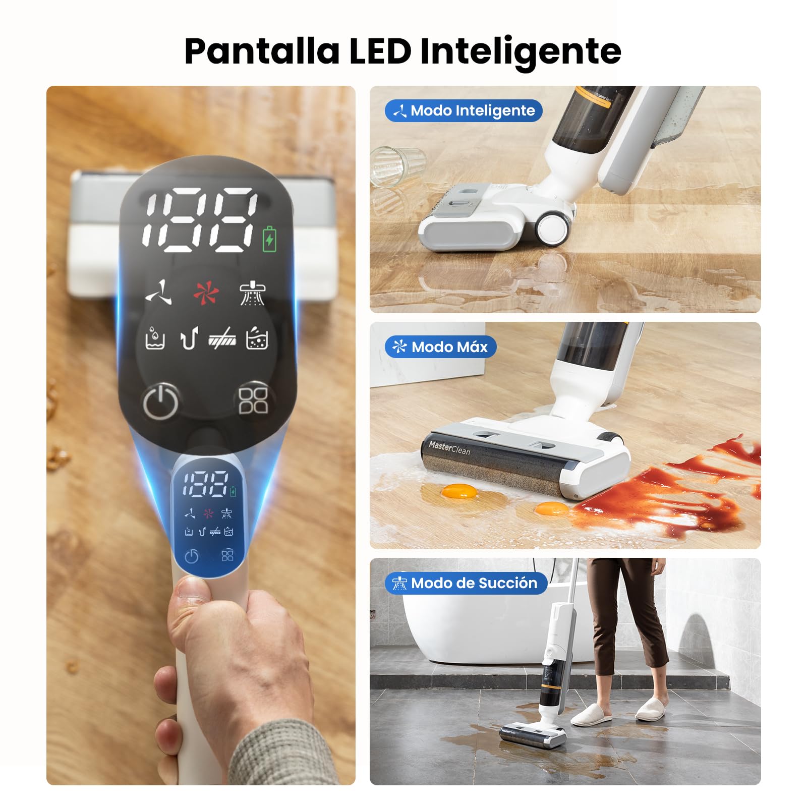 Proscenic Aspiradora Fregadora sin Cable en Seco y Húmedo, Escoba Aspiradora sin Cable, Aspiradora Fregadora sin Cable, Aspiradora Fregona, 1.15 Liters, 62 Decibeles, 3 Velocidades, F10 Pro Blanco