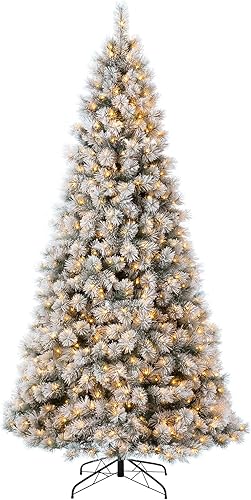 Miniatura 4 de Glitzhome Árbol de Navidad de abeto flocado de nieve de 9 pies con soporte de metal de fácil montaje árbol de Navidad de abeto artificial con 900