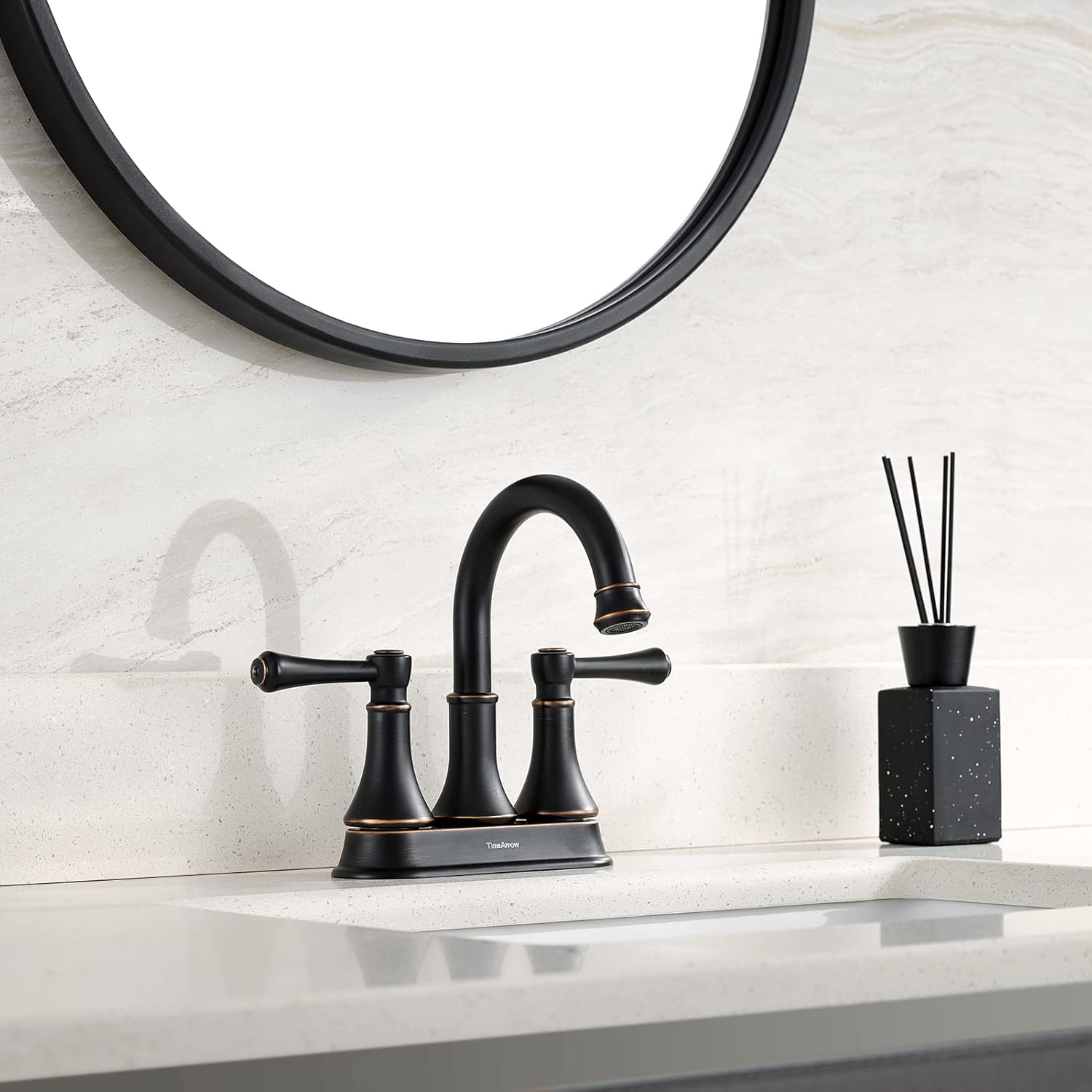 Oil Rubbed Bronze 2 Handle Centerset Bathroom Sink Faucet with Pop up Drain, High Arc Modern 4 Inch Bathroom Vanity Lavatory Faucet for 3 Holes with Brass 360° Swivel Spout, TAF067Y-ORB