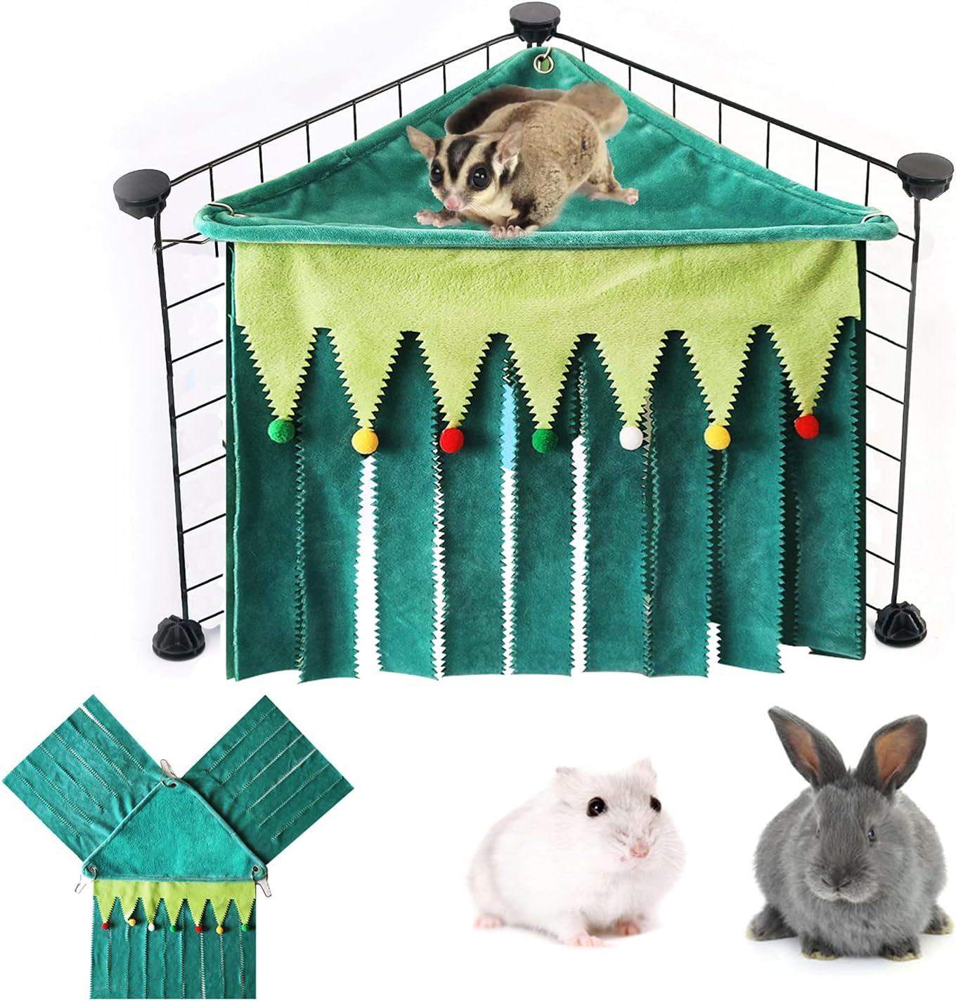 JCOLUSHI Three Sides Guinea Pig Hideout Forest Green Rabbit Crystal Velvet Rat Cage Accessories Small Animal Corner for Pigs Ferrets…