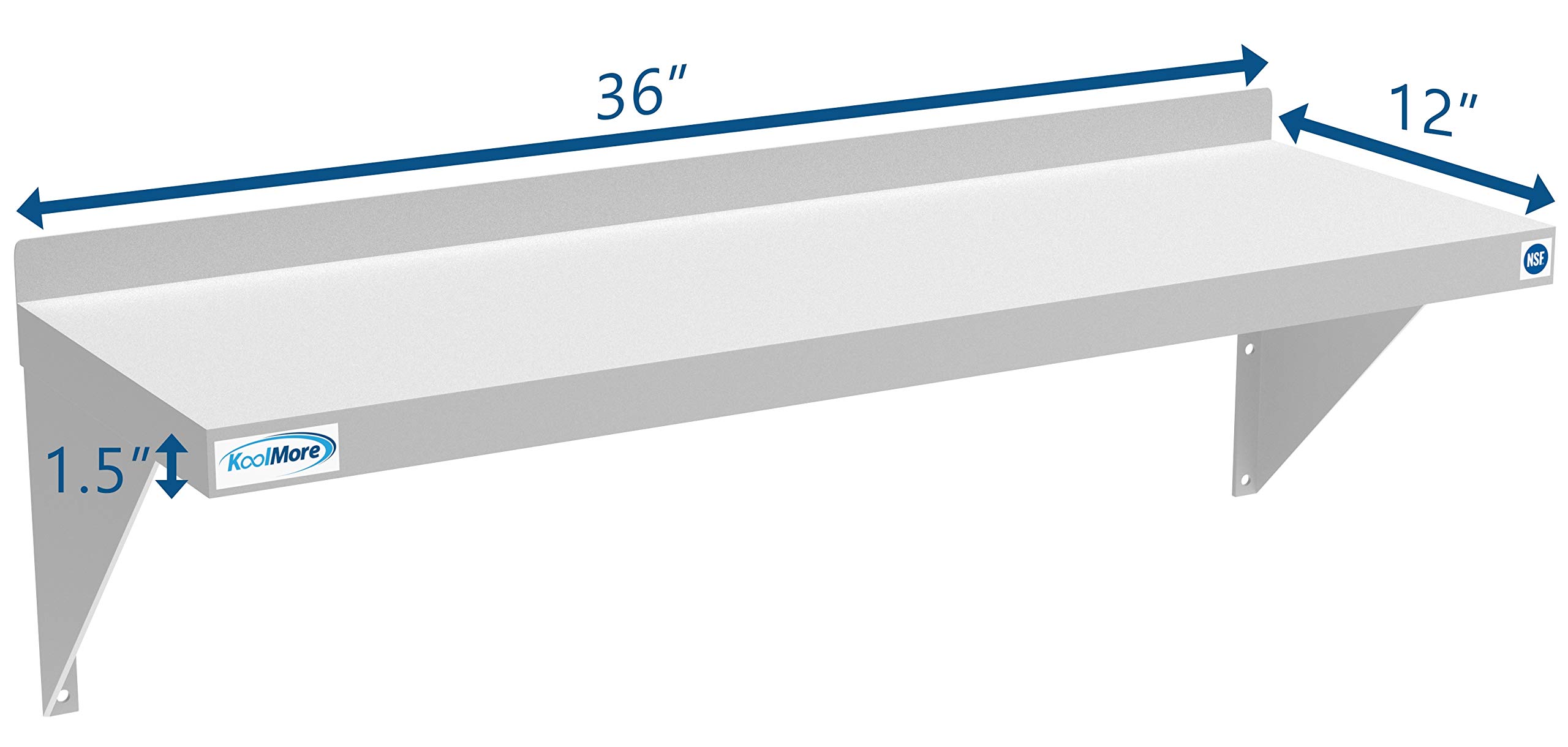 KoolMore NSF - Estante de Pared de Acero Inoxidable de Grado Industrial para restaurantes comerciales, cocinas, 12 x 36