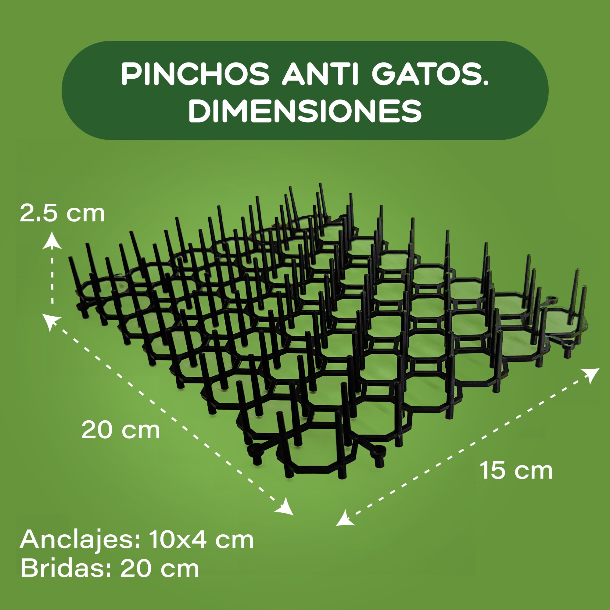 Pinchos Anti Gatos, 12 Alfombrillas 15x20cm + 12 Anclajes + 20 Bridas. Repelente para Gatos Jardin, para Interior y Exterior Mantiene Alejados a los Gatos (12 Alfombrillas 15x20 cm)