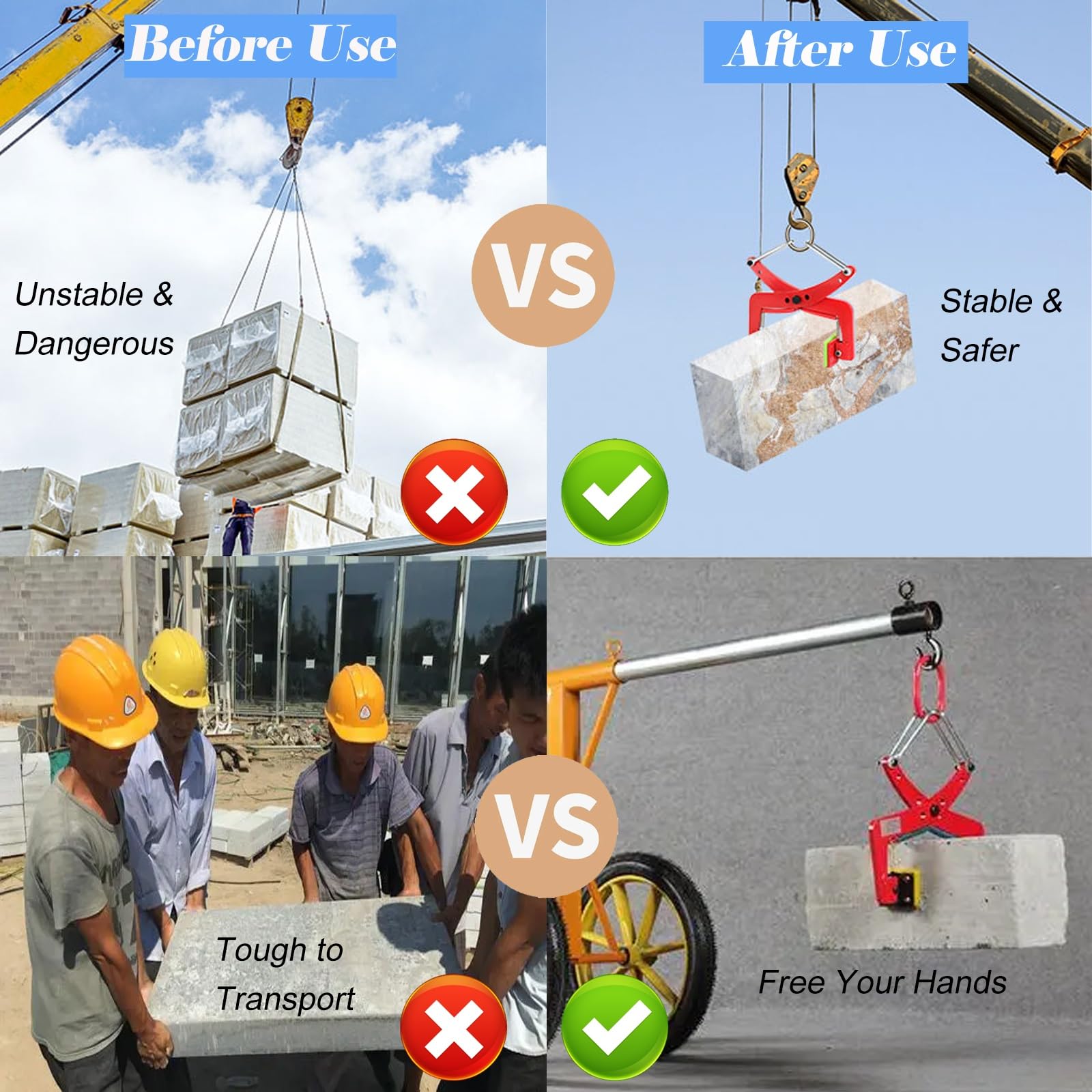 Alloy Steel Stone Lifting Clamps with Ergonomic Pull Ring, Adjustable Marble Lifting Clamps with Rubber Chuck, Plate Vertical Clamp for Transporting(6-18cm/2.4-7.1 in)