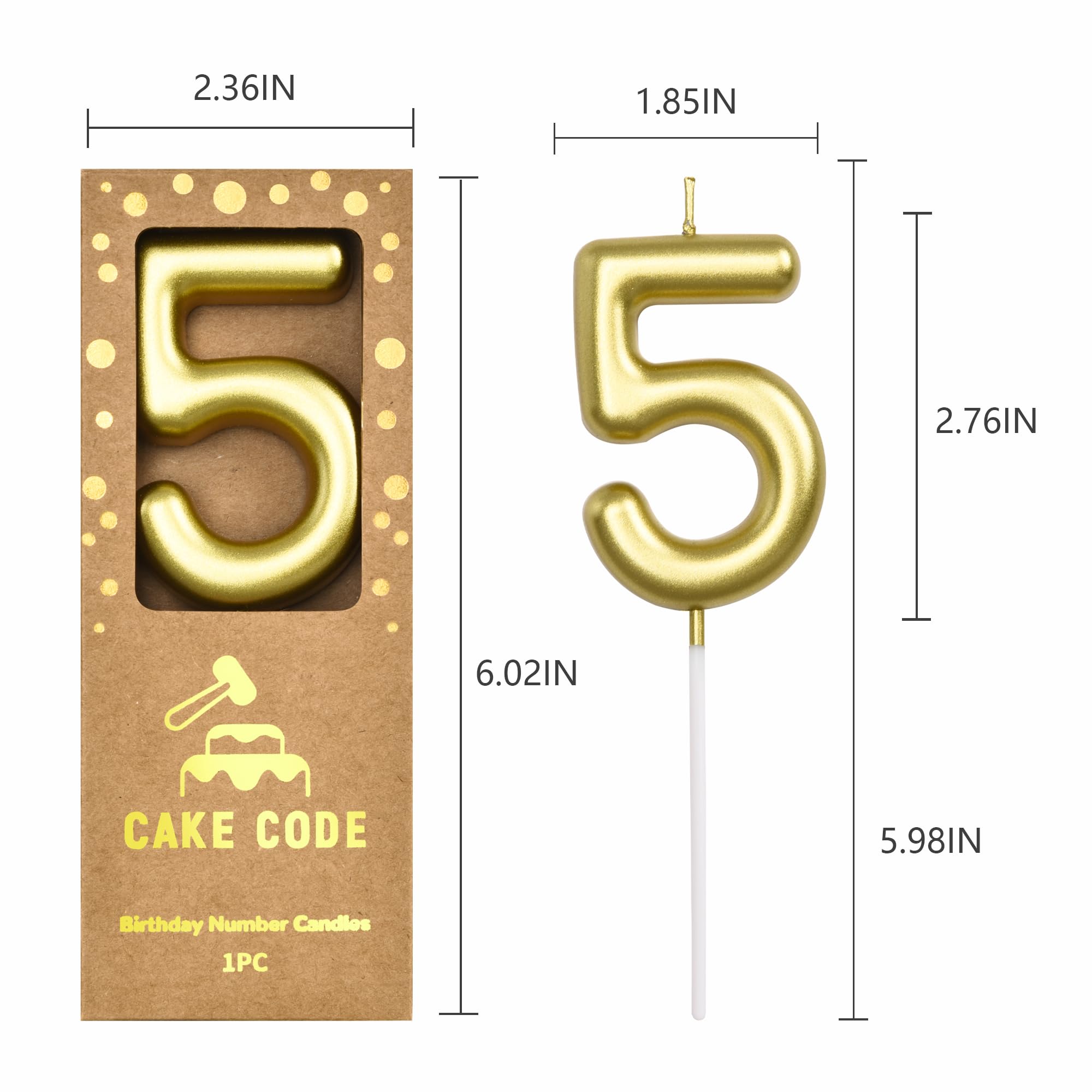Velas clásicas de cumpleaños de 5 números dorados de 2.76 pulgadas, velas de números dorados, velas de números de pastel, celebración de fiesta