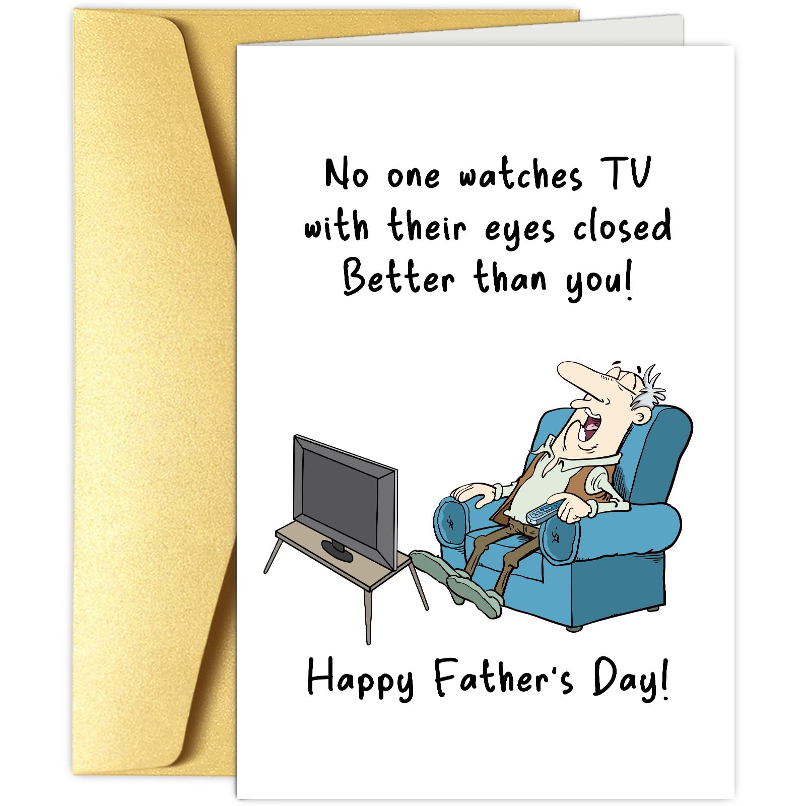 Obbyidk Hilarious Watch TV Father's Day Card for Men, Happy Father's Day Cards Gifts for Dad Husband Grandpa, Watches TV with Eyes Closed : Office Products