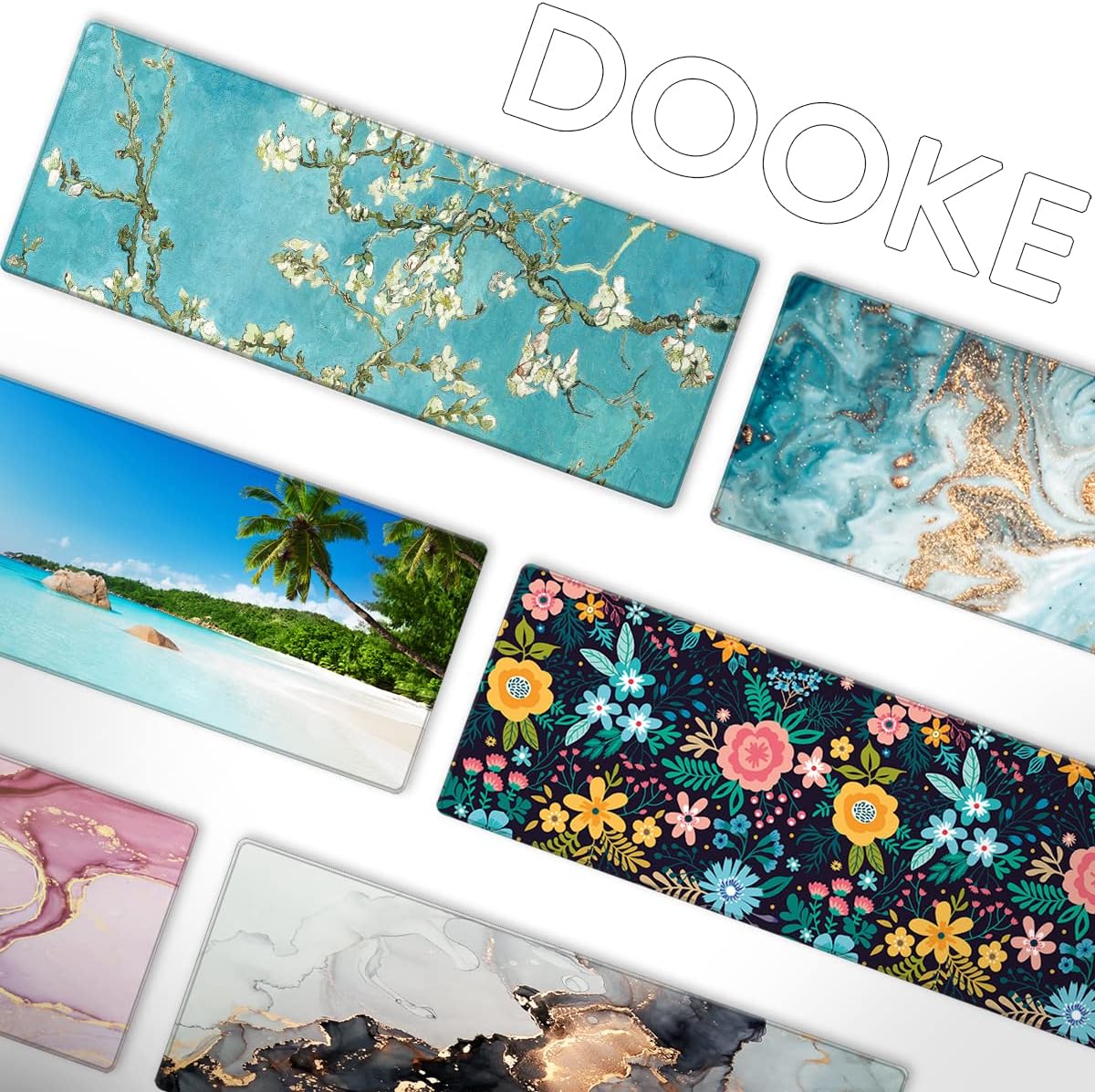 DOOKE Desk Pad Protector,Large Gaming Mouse Pad,Office Desk Mat,Non-Slip Rubber Base Desk Blotter,Laptop Desk Pad,Waterproof Writing Pad for Office and Home,31.2" x 11.8",Almond Blossom Floral